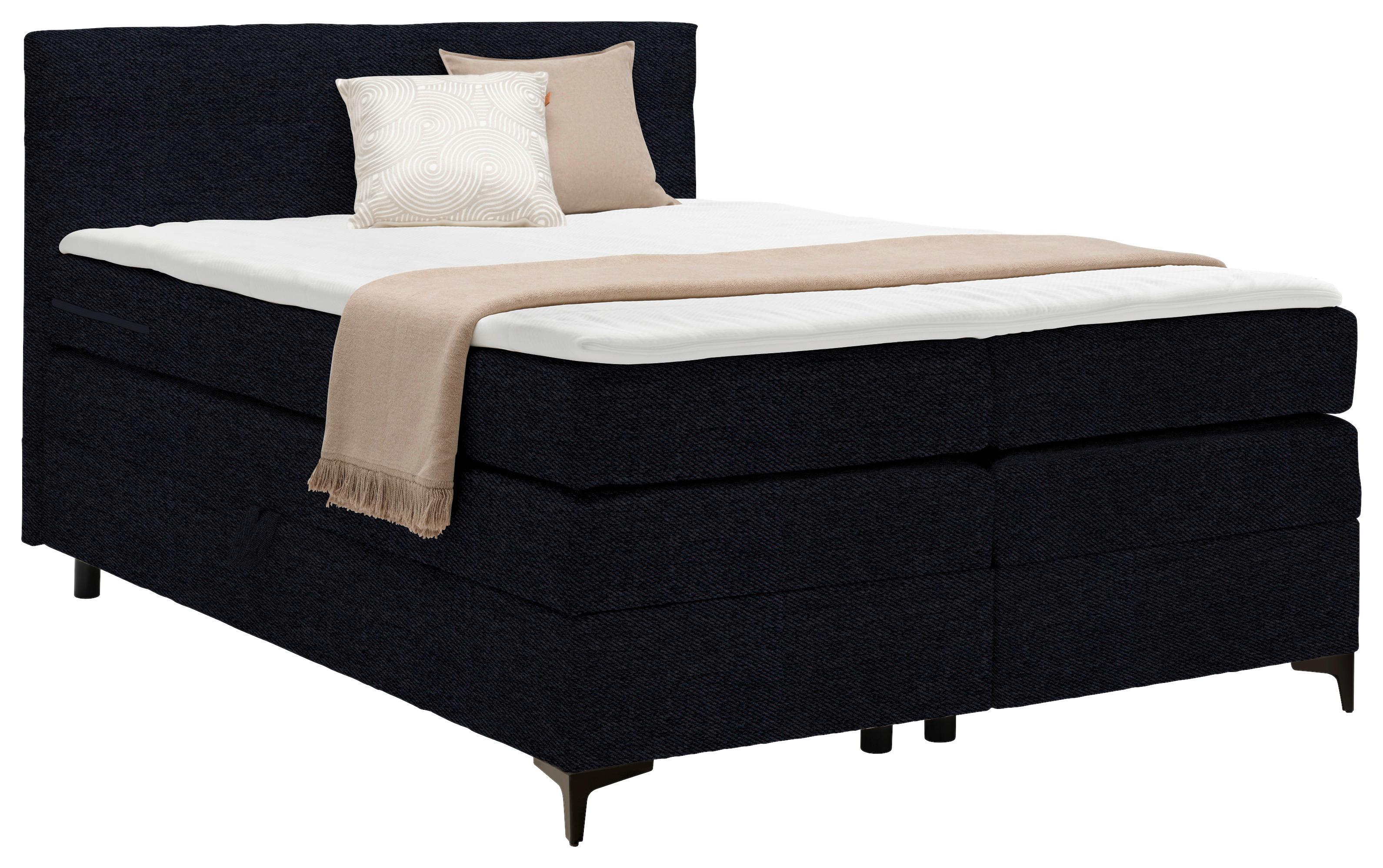 Boxspringbett Bari in Schwarz ca. 140x200cm - Schwarz, KONVENTIONELL, Textil/Metall (140/200cm) - Mömax