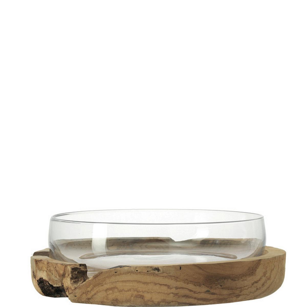 Dekoschale Braun - Klar/Braun, Basics, Glas/Holz (39/12/39cm) - Leonardo