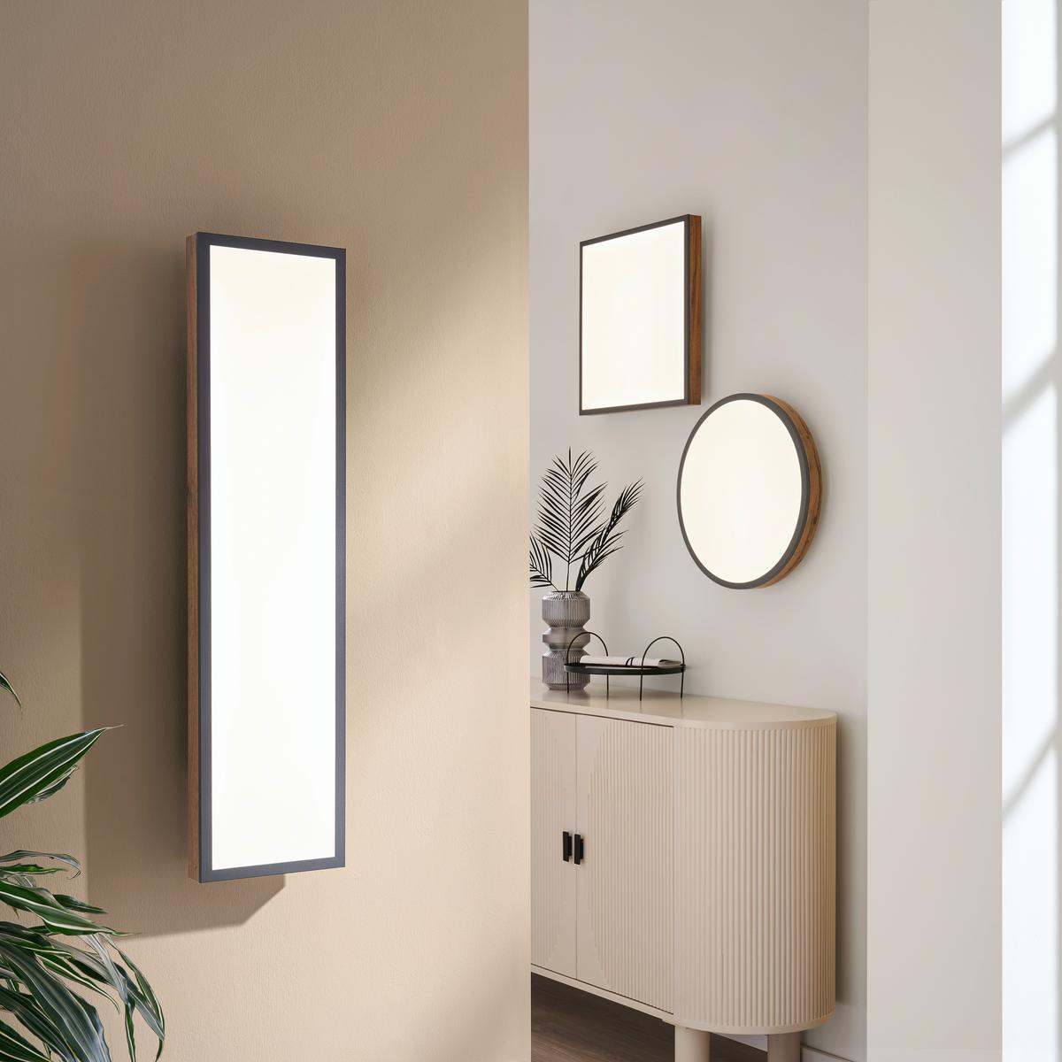 LAMPA SUFITOWA LED LUDWIG *SBN* - opal/kolor grafitowy, Natur, materiał drewnopochodny/tworzywo sztuczne (45/45/7,6cm) - Novel