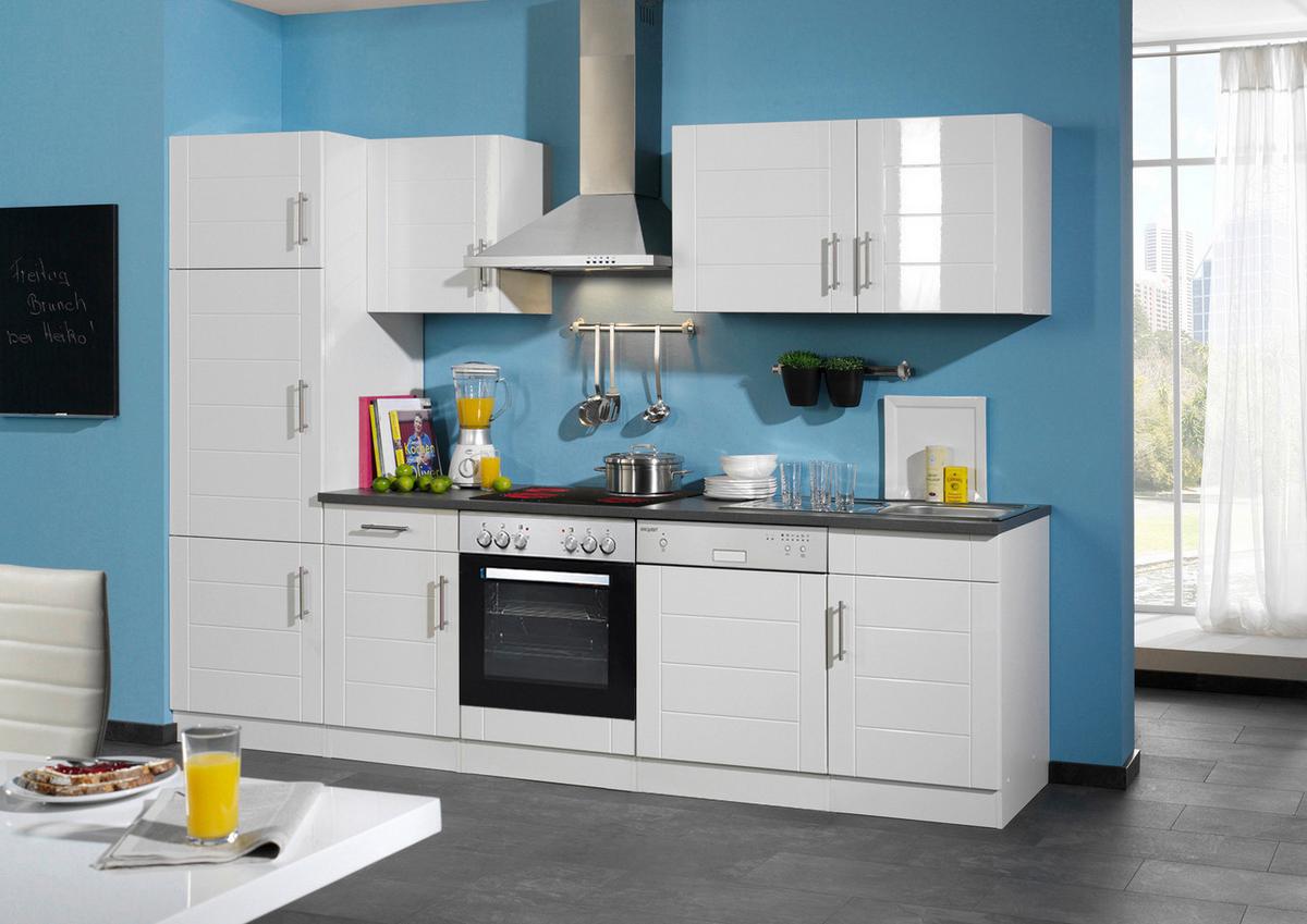 Küchenblock Nevada IV Weiß/Hochglanz mit Geräten - Chromfarben/Weiß Hochglanz, MODERN, Holzwerkstoff/Metall (280cm) - Held