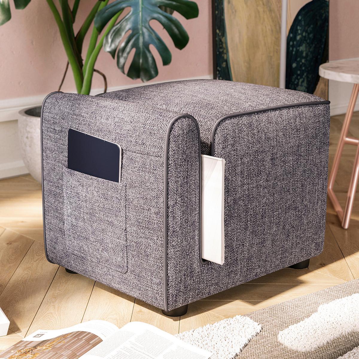 HOCKER PARIS FUßBANK - Grau, Design, Textil (53/43/42cm) - Livetastic