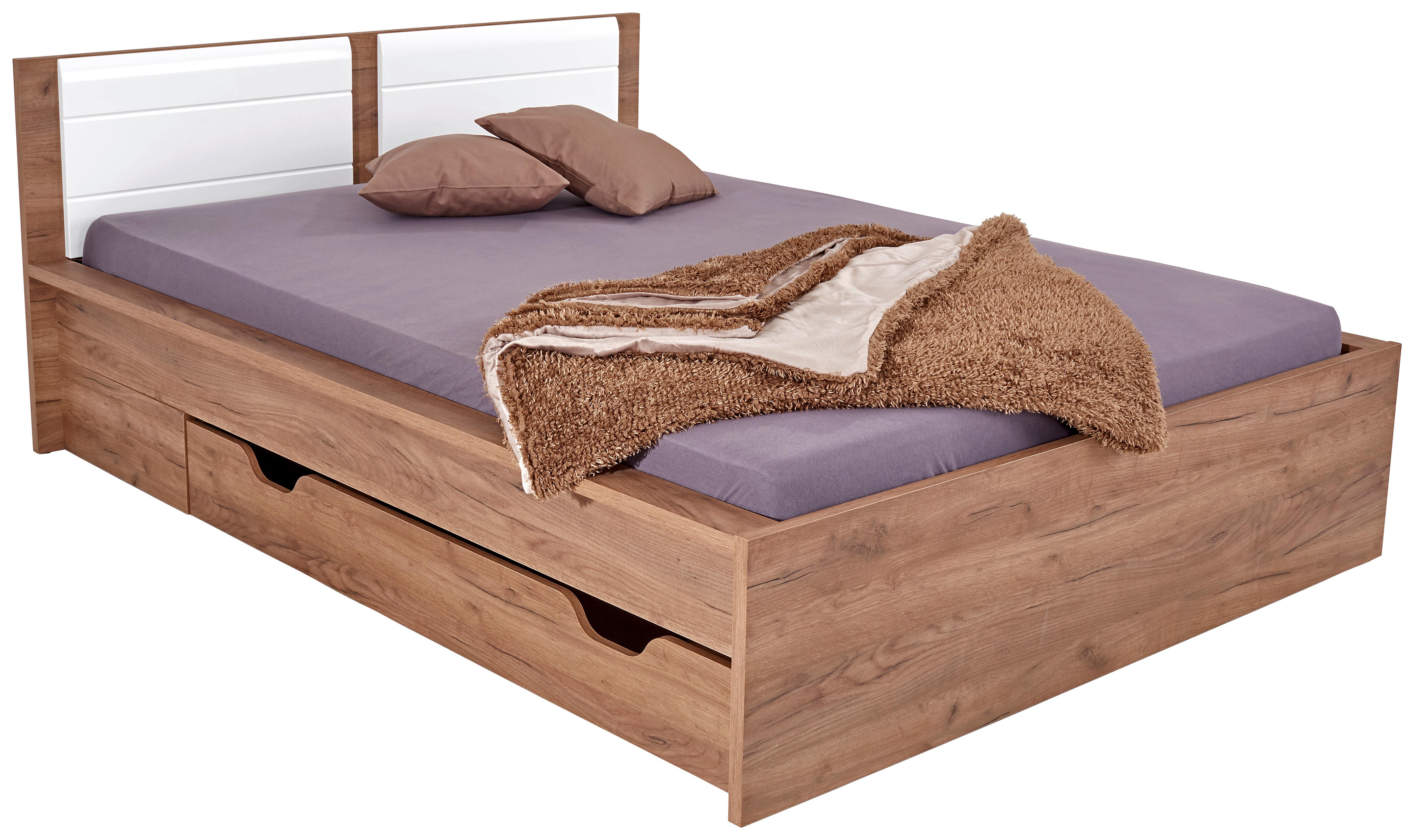 Postelja Avensis New, Temni Hrast, Bela, 140x200 - barve hrasta/bela, Konvencionalno, les (140/200cm) - Mömax