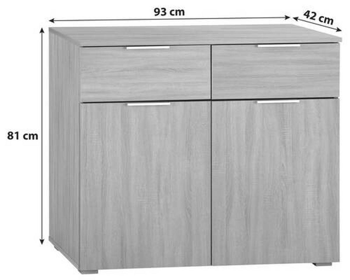 Komoda Alabama - hrast Sonoma/boje aluminija, Moderno, drvni materijal (93/81/42cm) - Modern Living