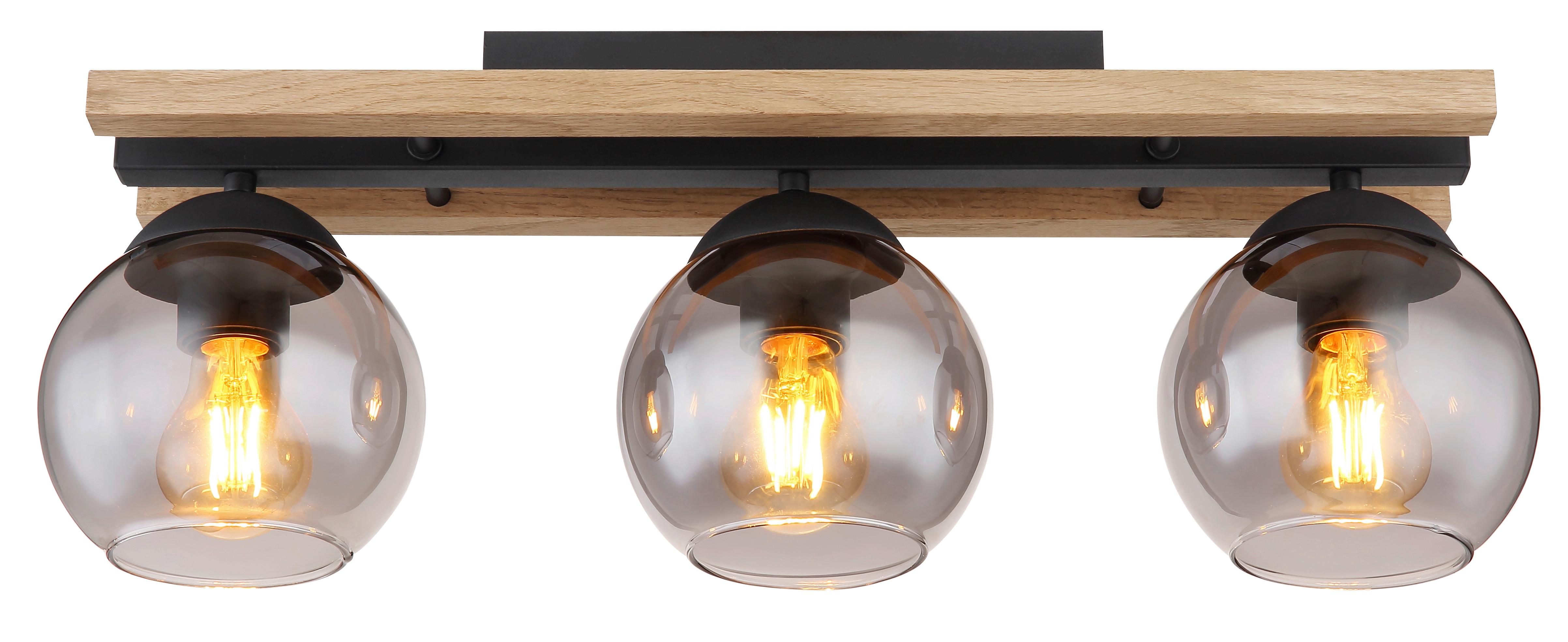 DECKENLEUCHTE 15569-3DW - Dunkelbraun/Schwarz, Natur, Glas/Holz (60/15/20,5cm) - Globo