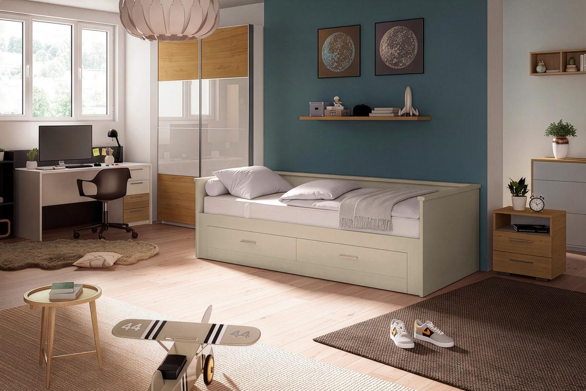 Raztegljiva Postelja Honey New, Kašmir, 90-180x200 - kašmir, Romantika, leseni material/les (90-180/200cm) - Based