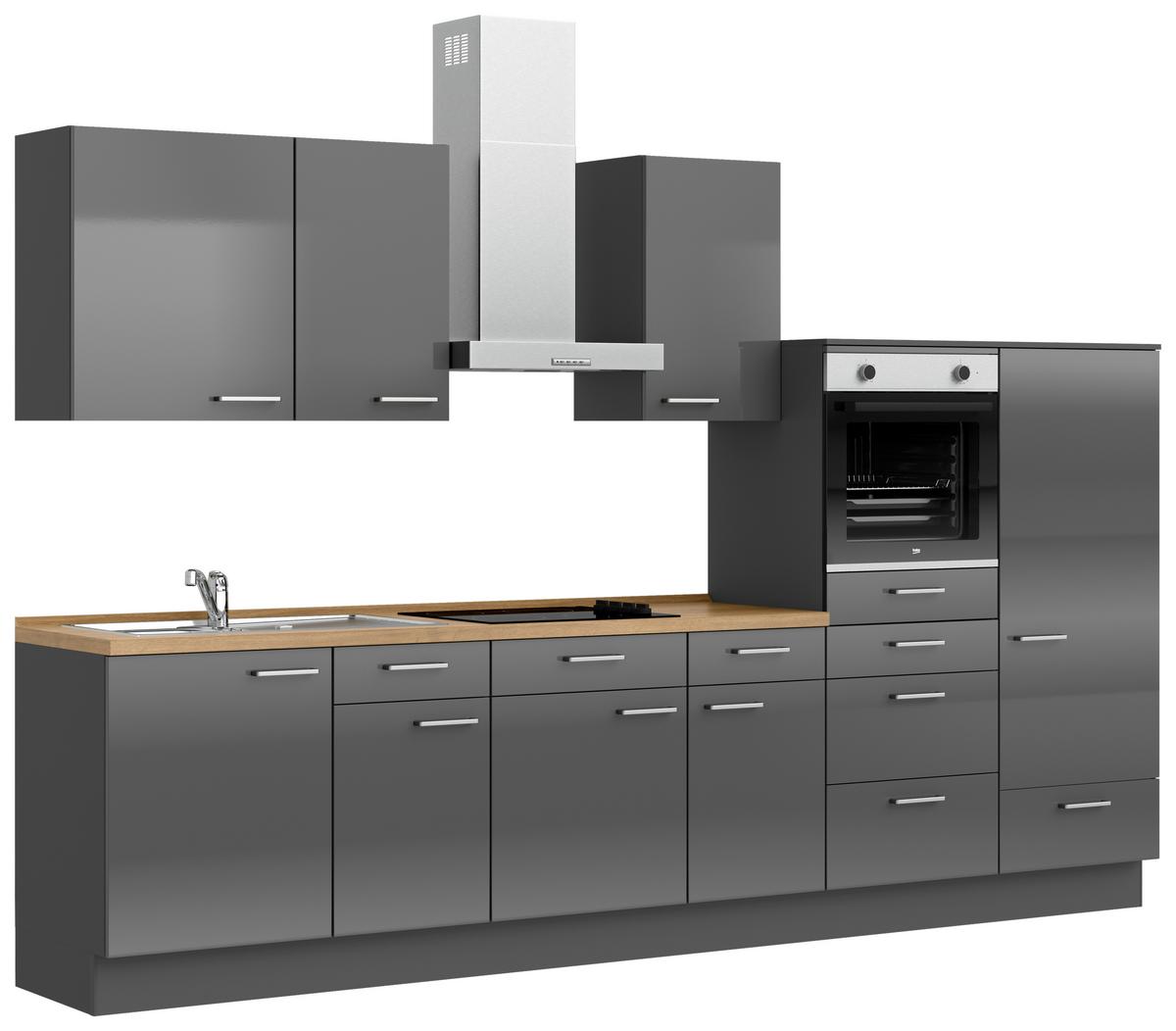 Küchenblock Flash Low m. Geräten Schieferfarben - Schieferfarben/Edelstahlfarben, MODERN, Holzwerkstoff/Metall (330cm) - Nobilia