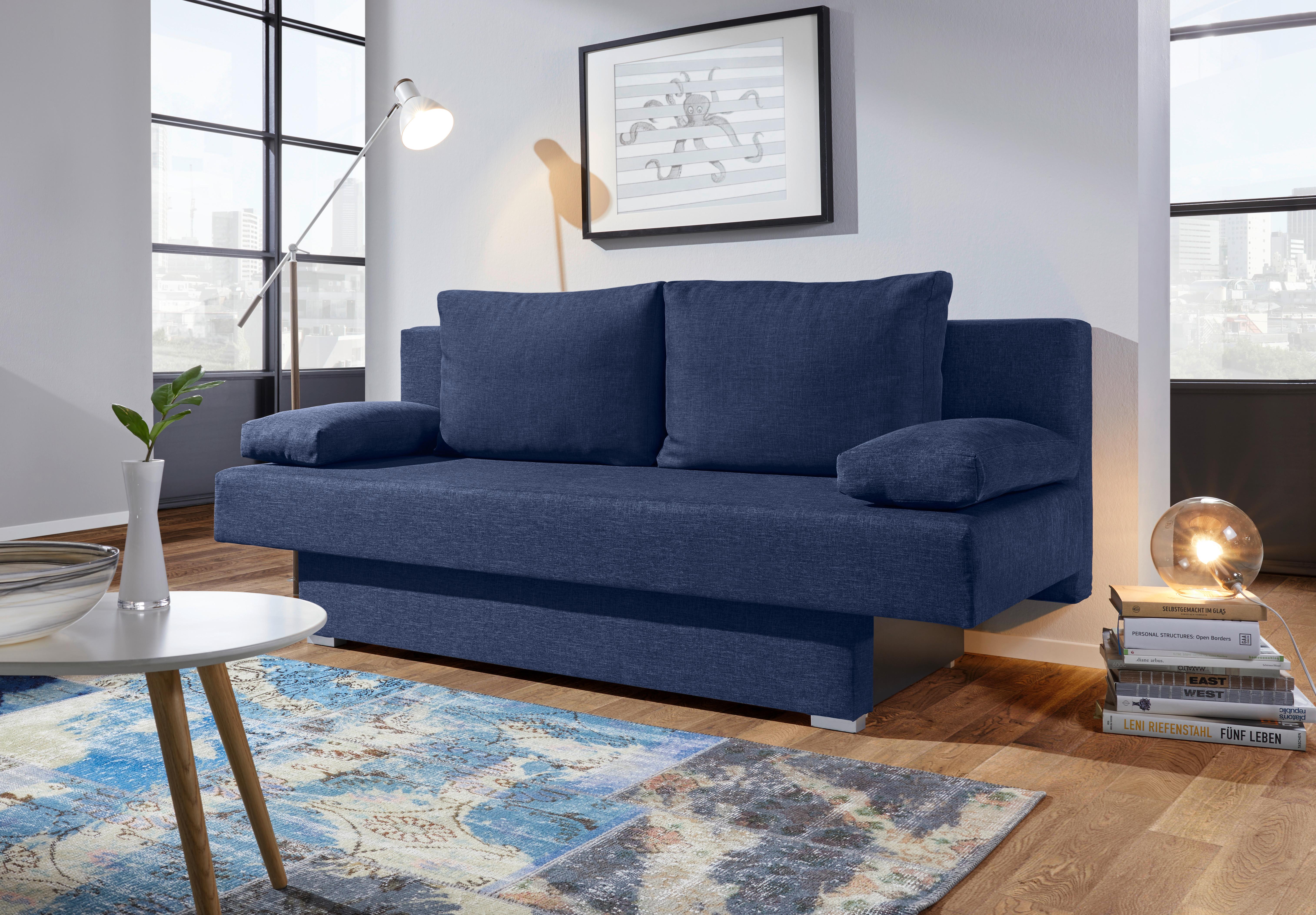 SOFA Z FUNKCJĄ SPANIA MIA - ciemnoniebieski/kolor aluminiowy, Design, tworzywo sztuczne/tkanina (190/74-86/80cm) - Carryhome