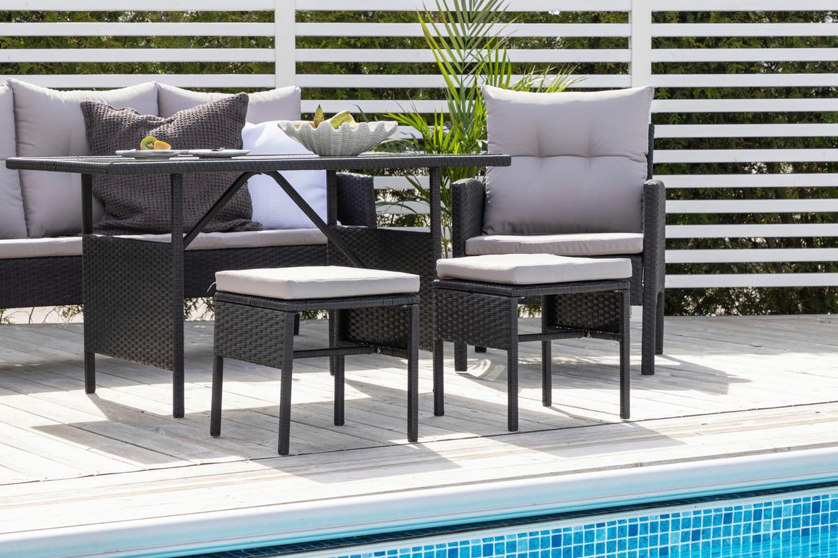 Dining-Loungeset Knock 6-tlg. Grau/Schwarz - Schwarz/Grau, KONVENTIONELL, Kunststoff - Gardenson