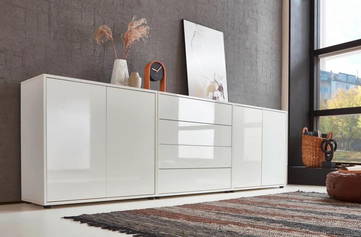 Sideboard Mailand Set 5 Weiß - Weiß Hochglanz/Schwarz, MODERN, Holzwerkstoff/Kunststoff (237/73/33cm) - MID.YOU