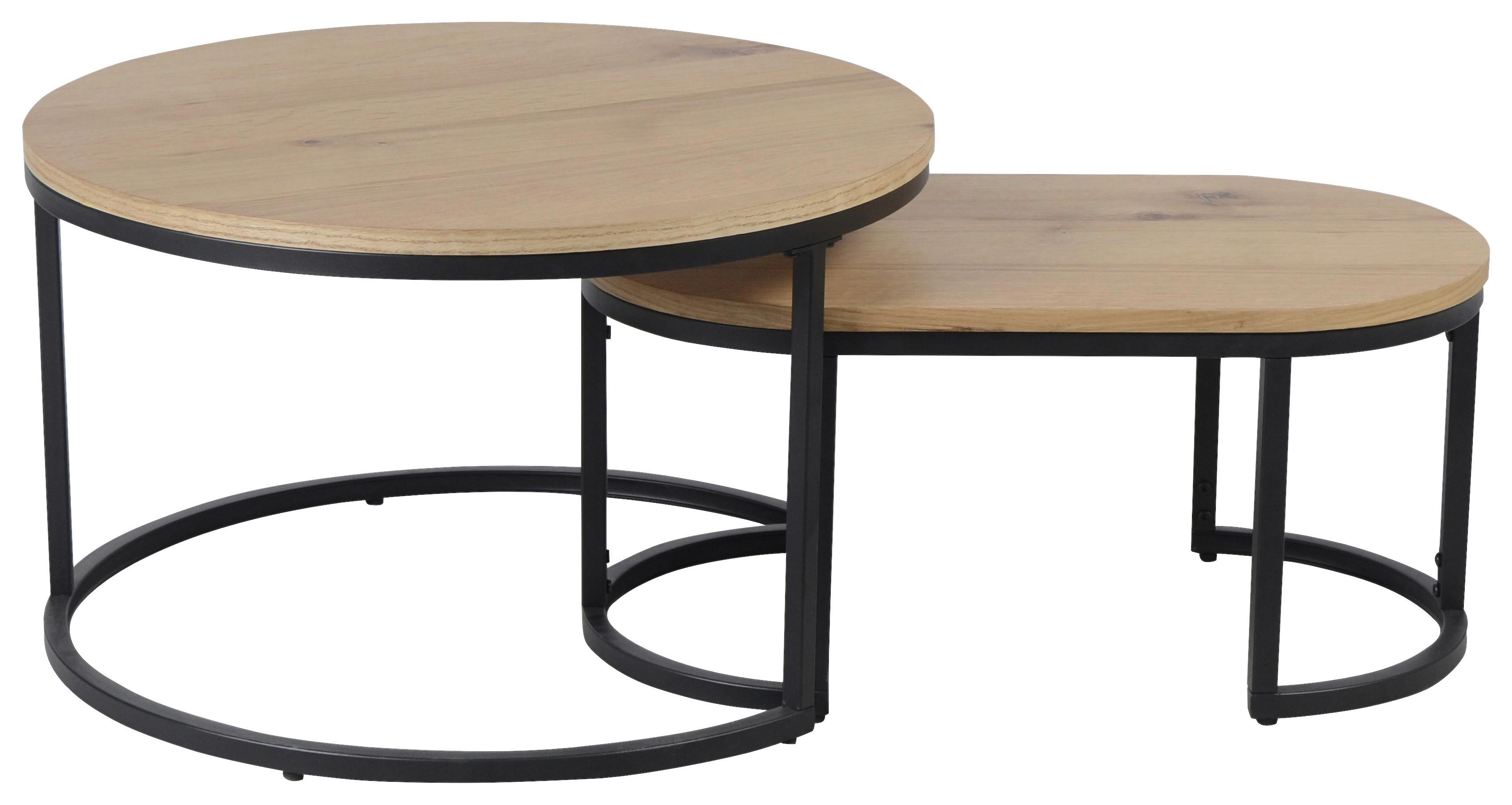 ZESTAW STOLIKÓW KAWOWYCH TROPEA -EXKLUSIV- - kolor dębowy/czarny, Konventionell, materiał drewnopochodny/metal (70/70/42cm) - Stylife