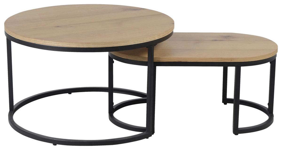 ZESTAW STOLIKÓW KAWOWYCH TROPEA -EXKLUSIV- - kolor dębowy/czarny, Konventionell, materiał drewnopochodny/metal (70/70/42cm) - Stylife