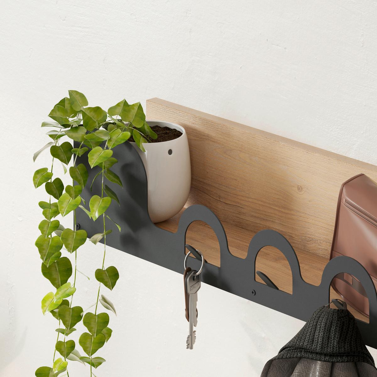 Wandgarderobe Liora ca. 63x14x14 cm Eiche dunkel - Eiche dunkel, Design, Holzwerkstoff/Metall (63/14/14cm) - Livetastic