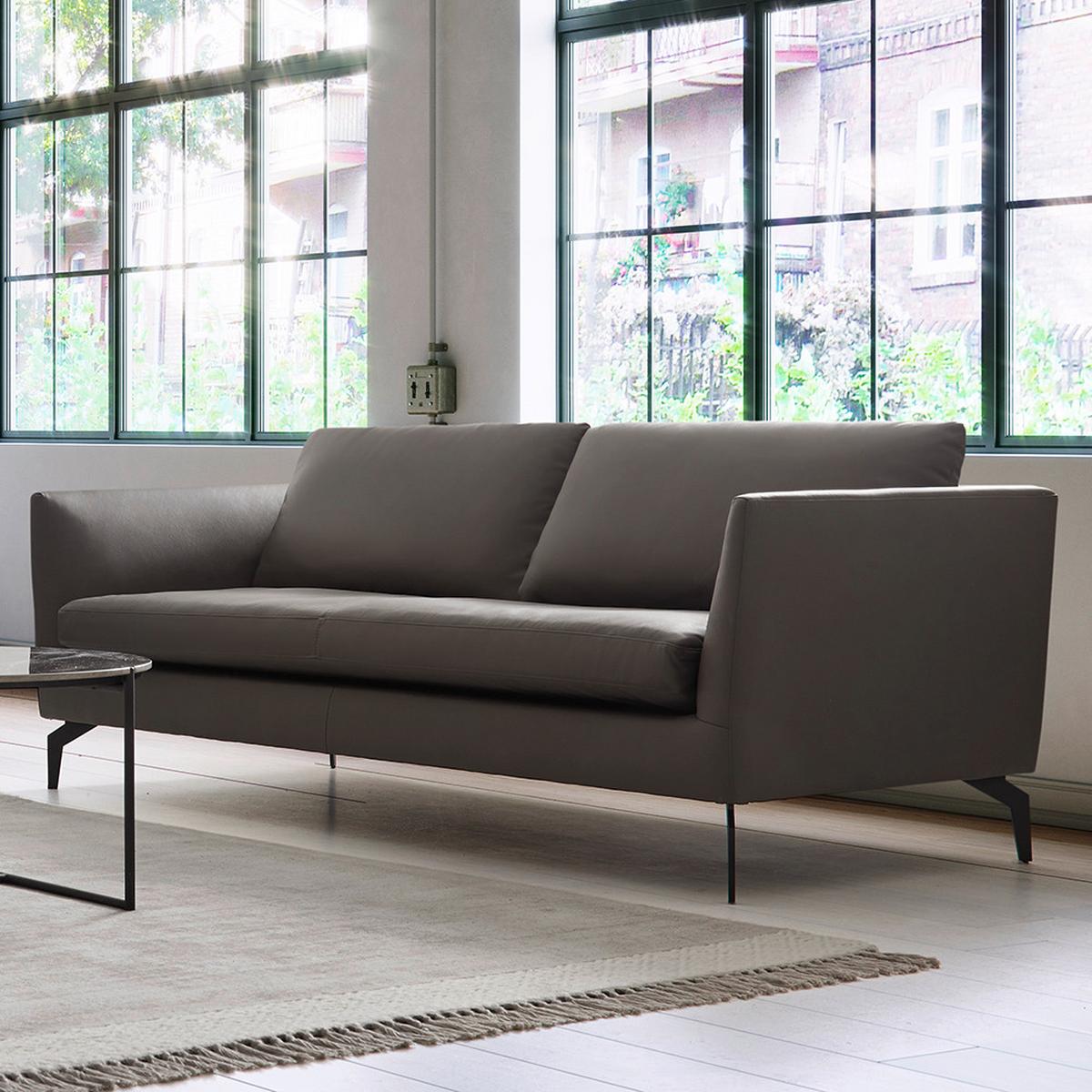 Sofa grau, "Bella", Leder - Schwarz/Grau, Modern, Leder/Holz (157/78/90cm) - Bessagi Home