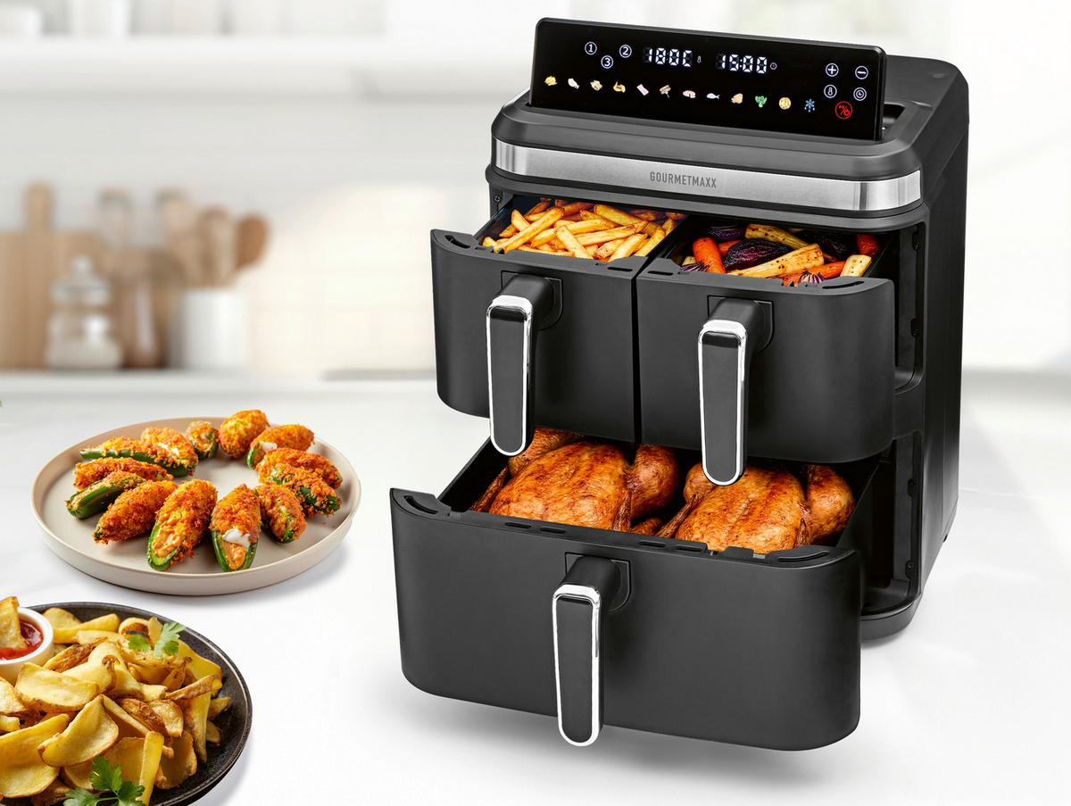 Heißluftfritteuse Gourmetmaxx Schwarz/Edelstahlfarben - Edelstahlfarben/Schwarz, MODERN, Kunststoff/Metall (37,7/37,5/43cm)