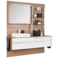 Mobilier de baie la comanda Lars - alb/culoare lemn stejar, Modern, sticlă/piatră (197,8cm) - Celina Home