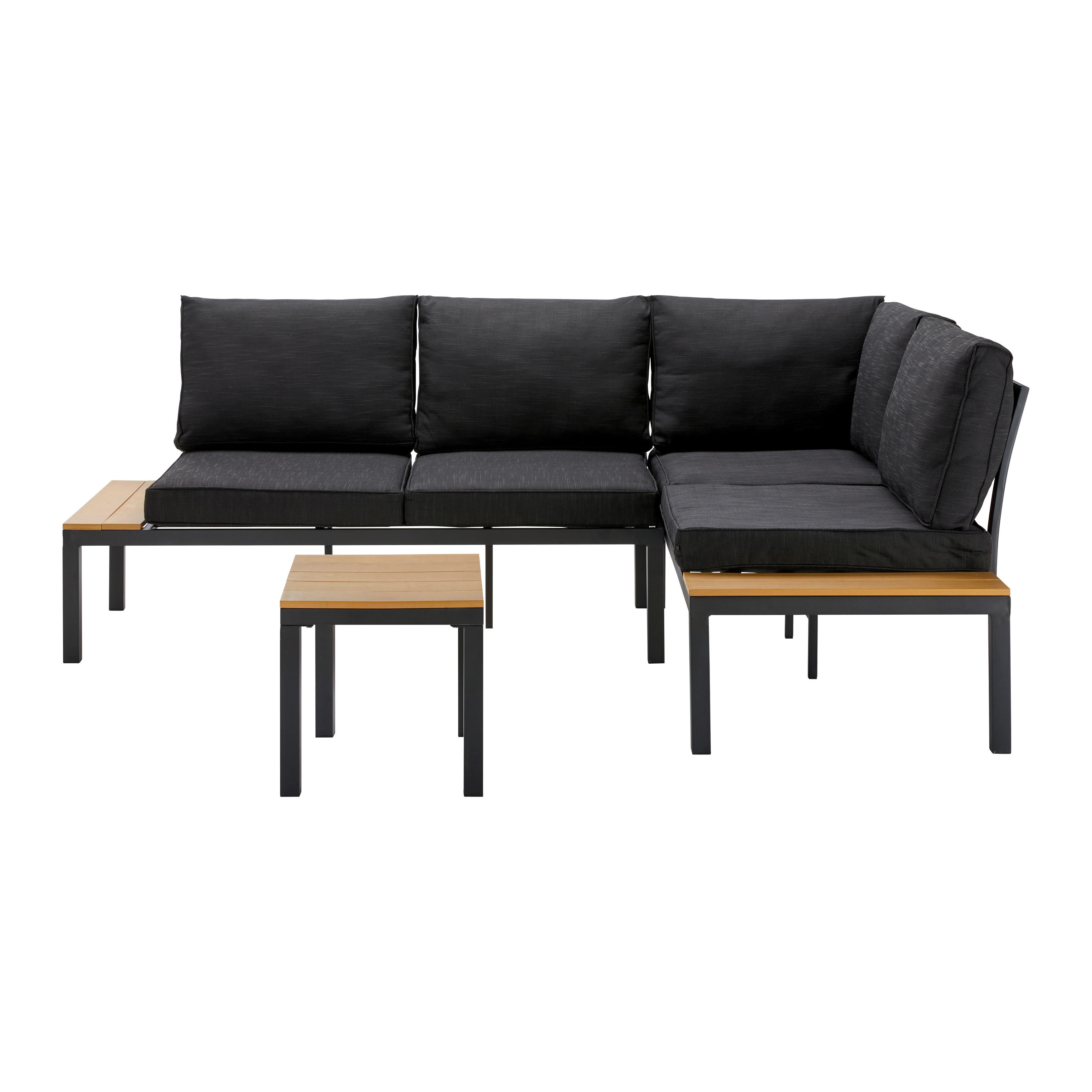 Loungegarnitur-Set Arianna Schwarz Metall/Outdoorstoff - Schwarz, MODERN, Kunststoff/Textil (146/76/75cm) - Bessagi Garden