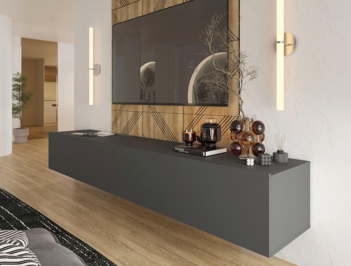 KOMODA NISKA NEWNIQ - antracytowy, Design, materiał drewnopochodny (240/36,7/45cm) - Hom`in