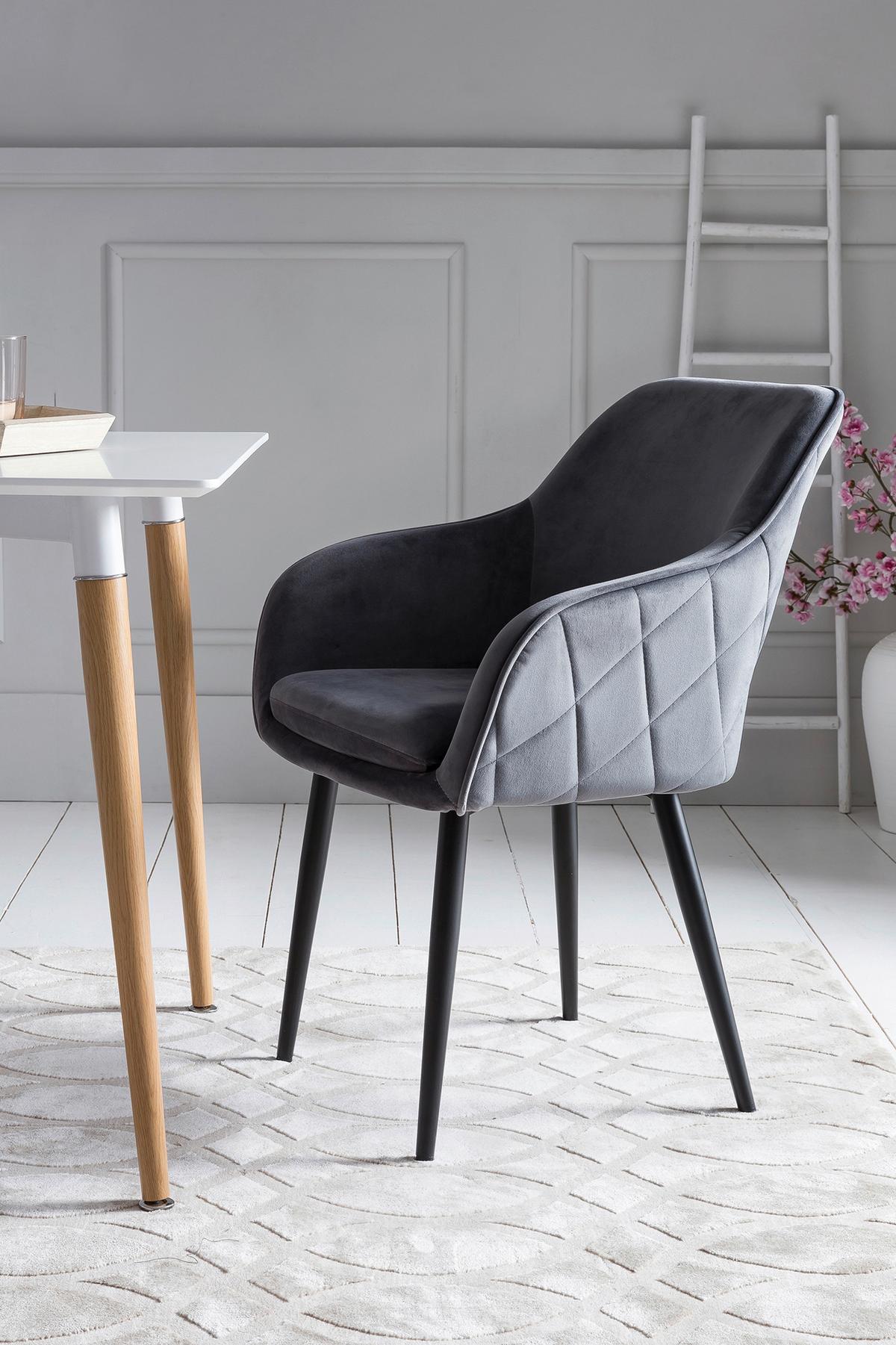 Naslanjač Samt, Siva - siva/črna, Moderno, kovina/tekstil (61/85/60cm) - Livetastic