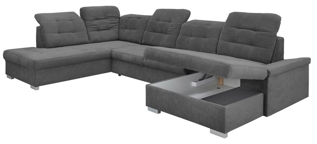 Wohnlandschaft Zira Anthrazit Nylon/Mikrofaser - Chromfarben/Anthrazit, Design, Kunststoff/Textil (212/330/169cm) - Livetastic