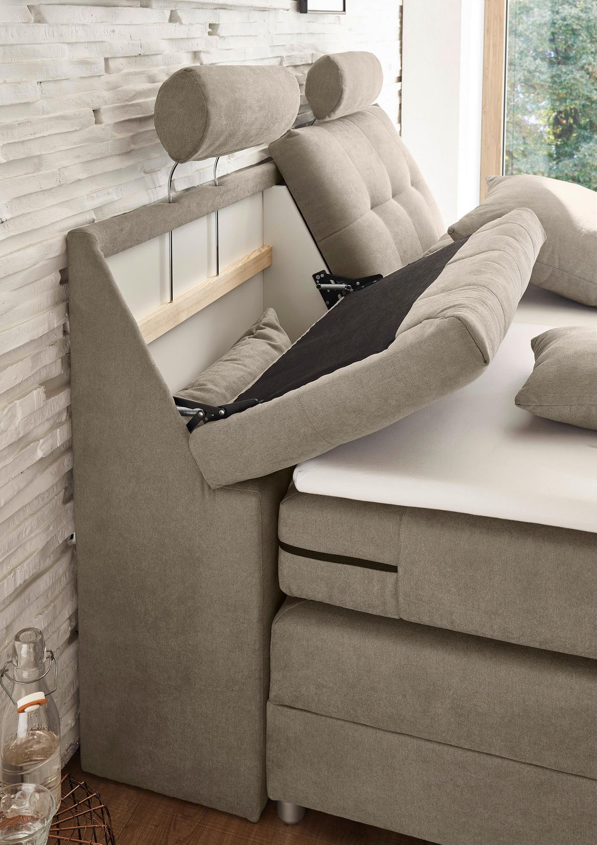 Boxspringbett Palermo elektrisch 180x200cm Sandfarb. - Sandfarben/Silberfarben, MODERN, Holzwerkstoff/Kunststoff (180/200cm) - MID.YOU