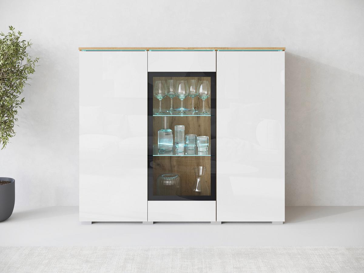 Visoka Komoda Vera 120, Bela, Barva Hrasta - hrast wotan/siva, Trend, umetna masa/steklo (120/103,3/39,5cm) - P & B