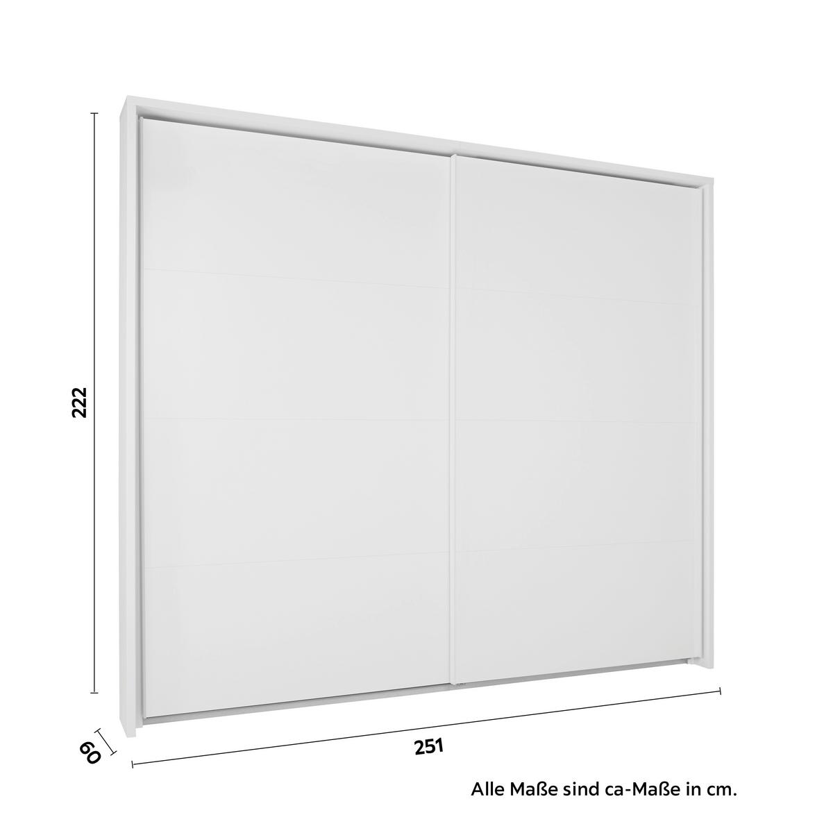 Schwebetürenschrank Lago in Weiß ca. 251x222x60cm - Weiß, MODERN, Holzwerkstoff/Metall (251/222/60cm) - Mömax
