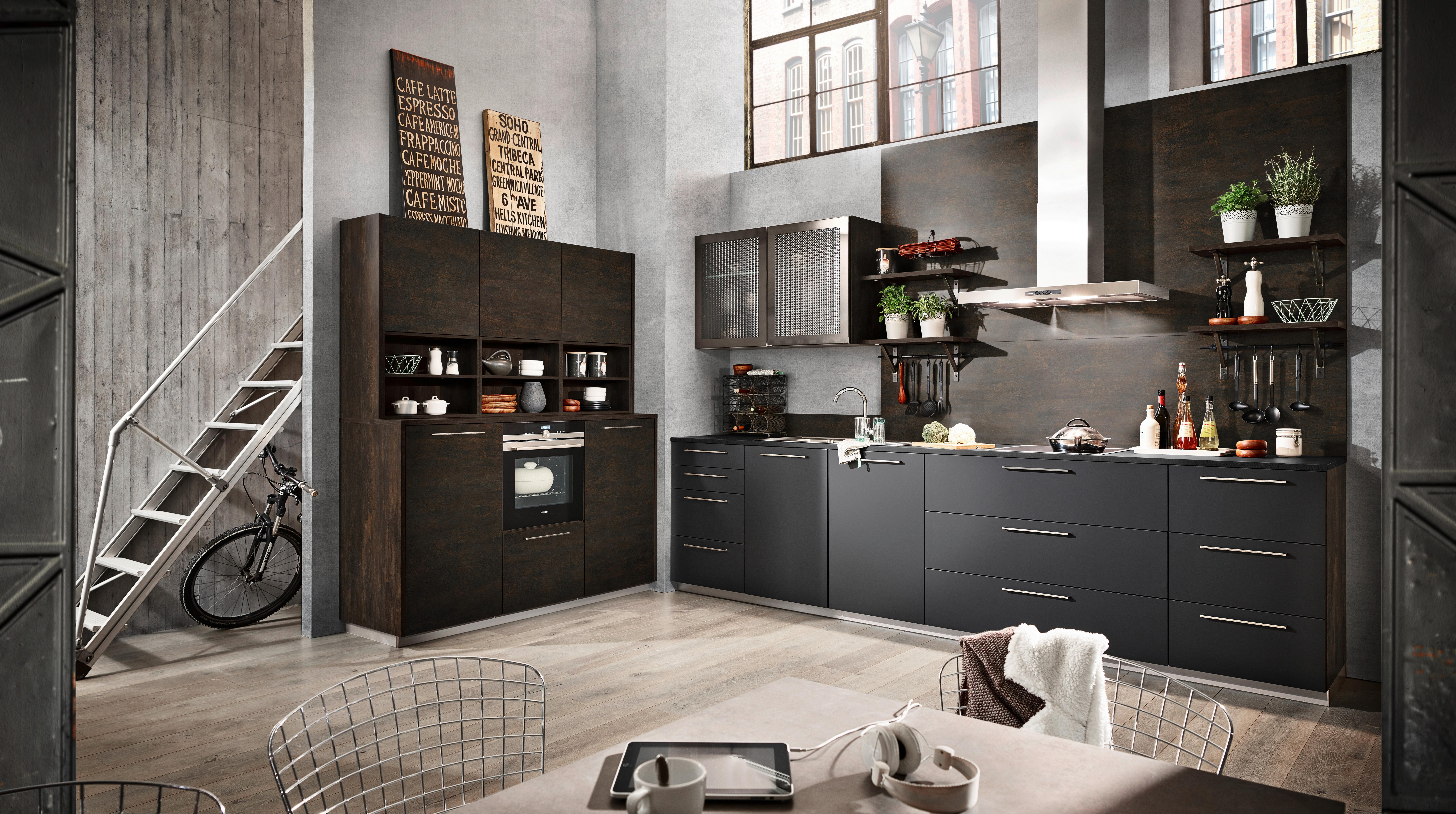 Einbauküche Artwood / Plus in Schwarz / Eichefarben - Eichefarben/Schwarz, MODERN, Holzwerkstoff - Nolte Küchen