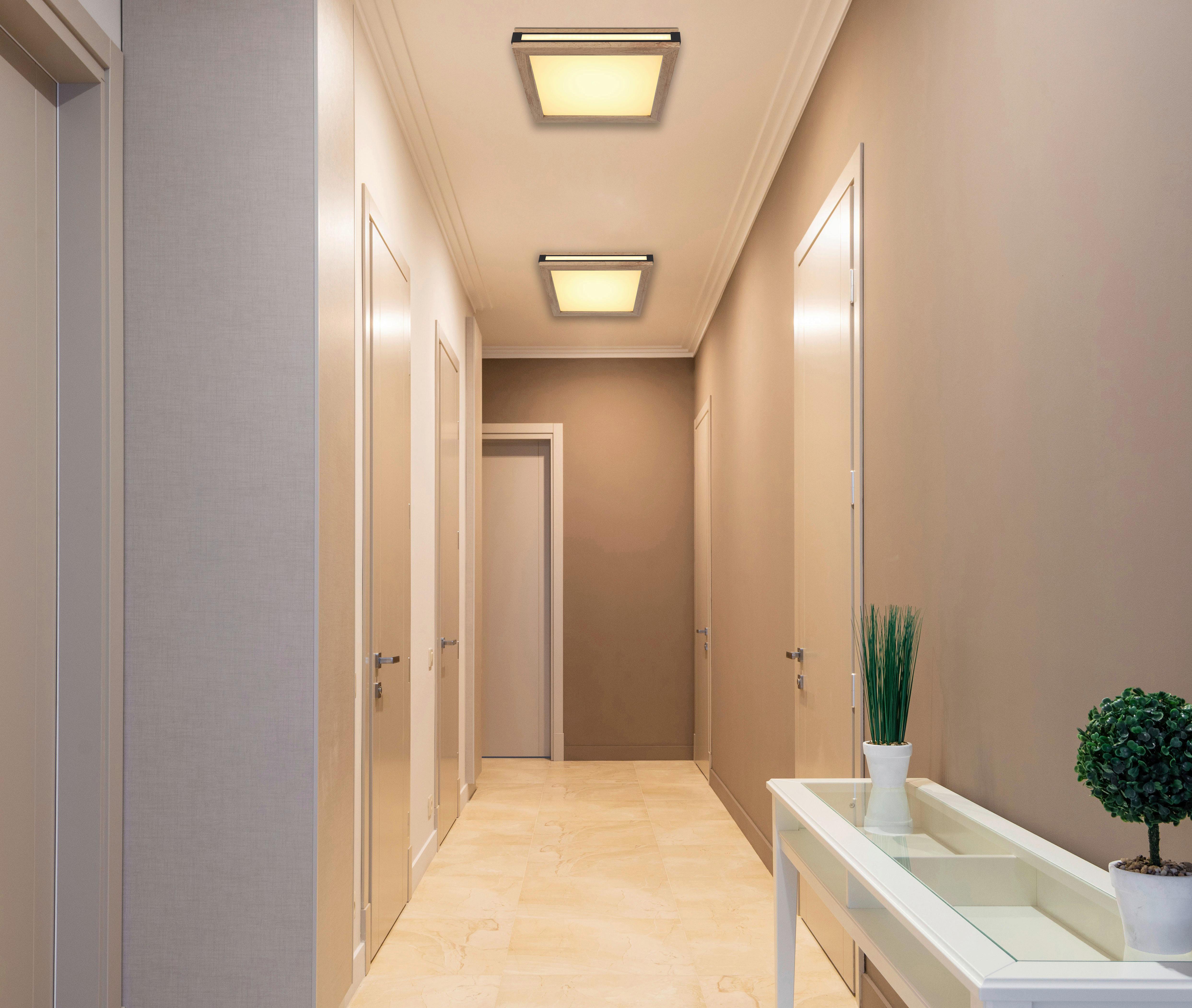 LED-Deckenleuchte Carla Weiß/Dunkelbraun max. 12 Watt - Dunkelbraun/Opal, Natur, Holzwerkstoff/Kunststoff (30/30/7,5cm) - Globo