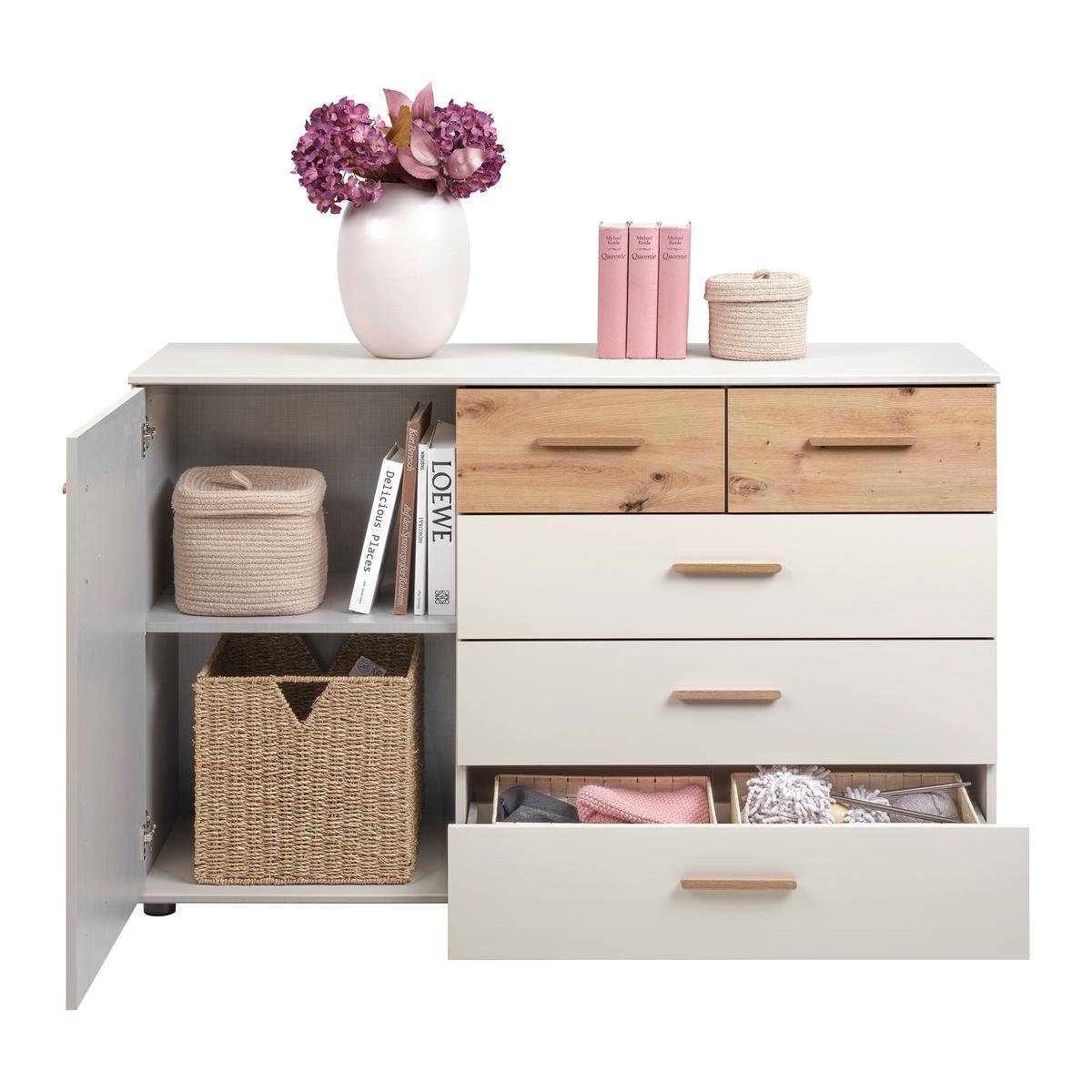 Kommode Lumio Kaschmir/Eiche Artisan - Kaschmir/Schwarz, KONVENTIONELL, Holzwerkstoff/Kunststoff (130/83/41cm) - Mömax