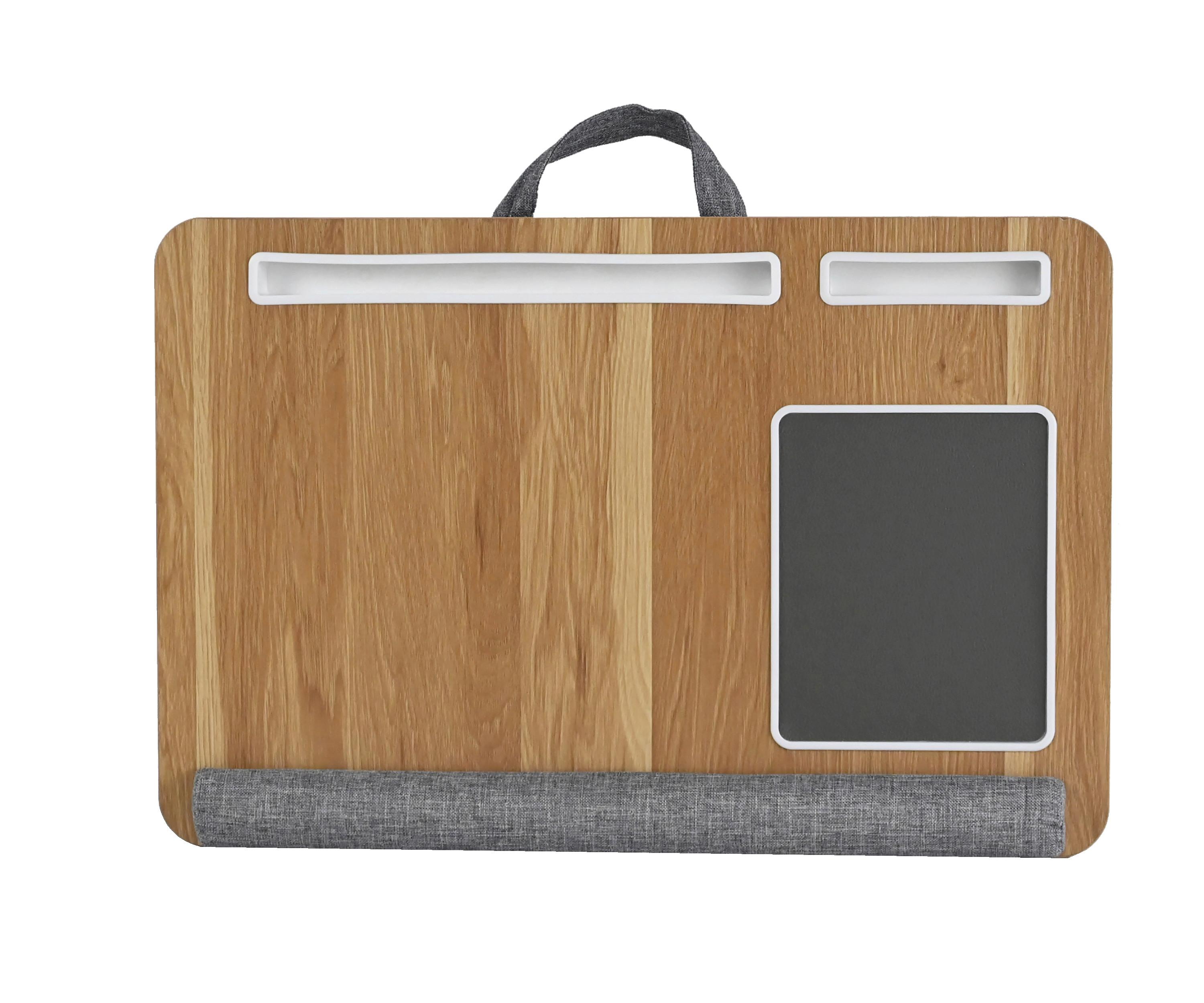 Laptoptisch Lappy Grau/Naturfarben - Naturfarben/Grau, KONVENTIONELL, Leder/Holzwerkstoff (55/36,5/9,5cm) - Mömax