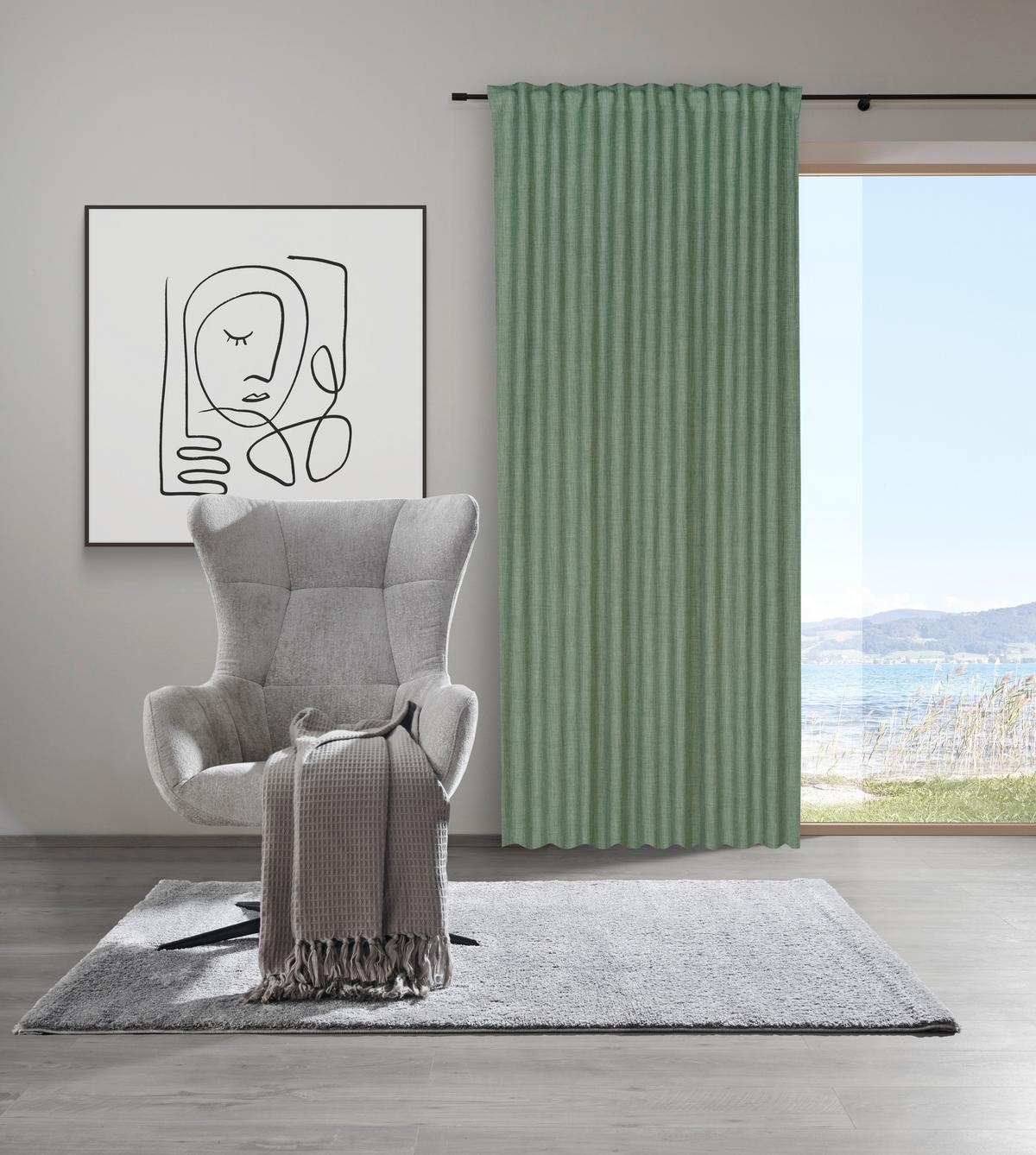 Končana Zavesa Leo -Akt- - olivno zelena , tekstil (135/255cm) - Premium Living