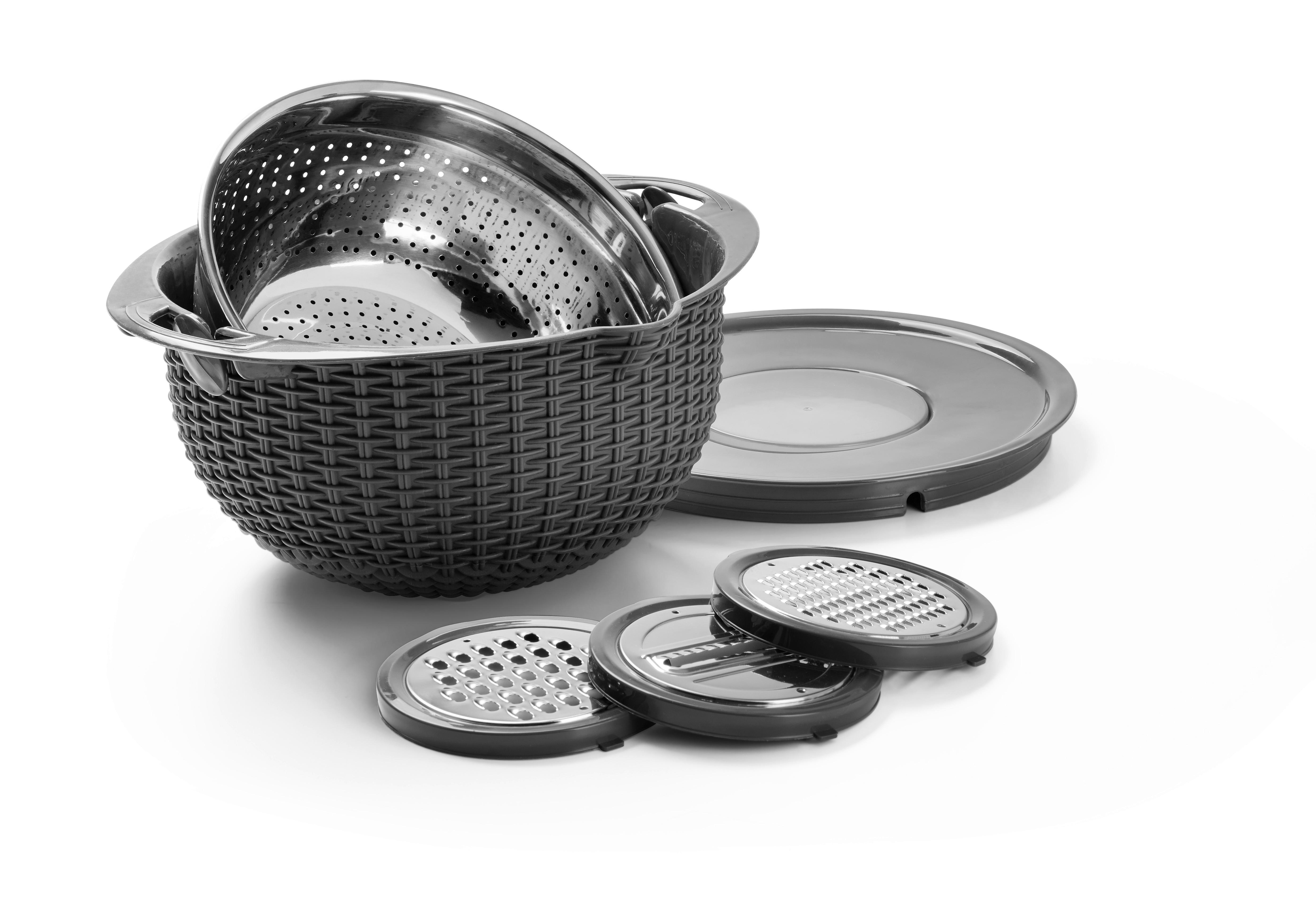 Sită pentru bucătărie Micha 4 în 1 - gri închis/culoare stejar argintiu, Konventionell, plastic/metal (32/14cm) - Mömax