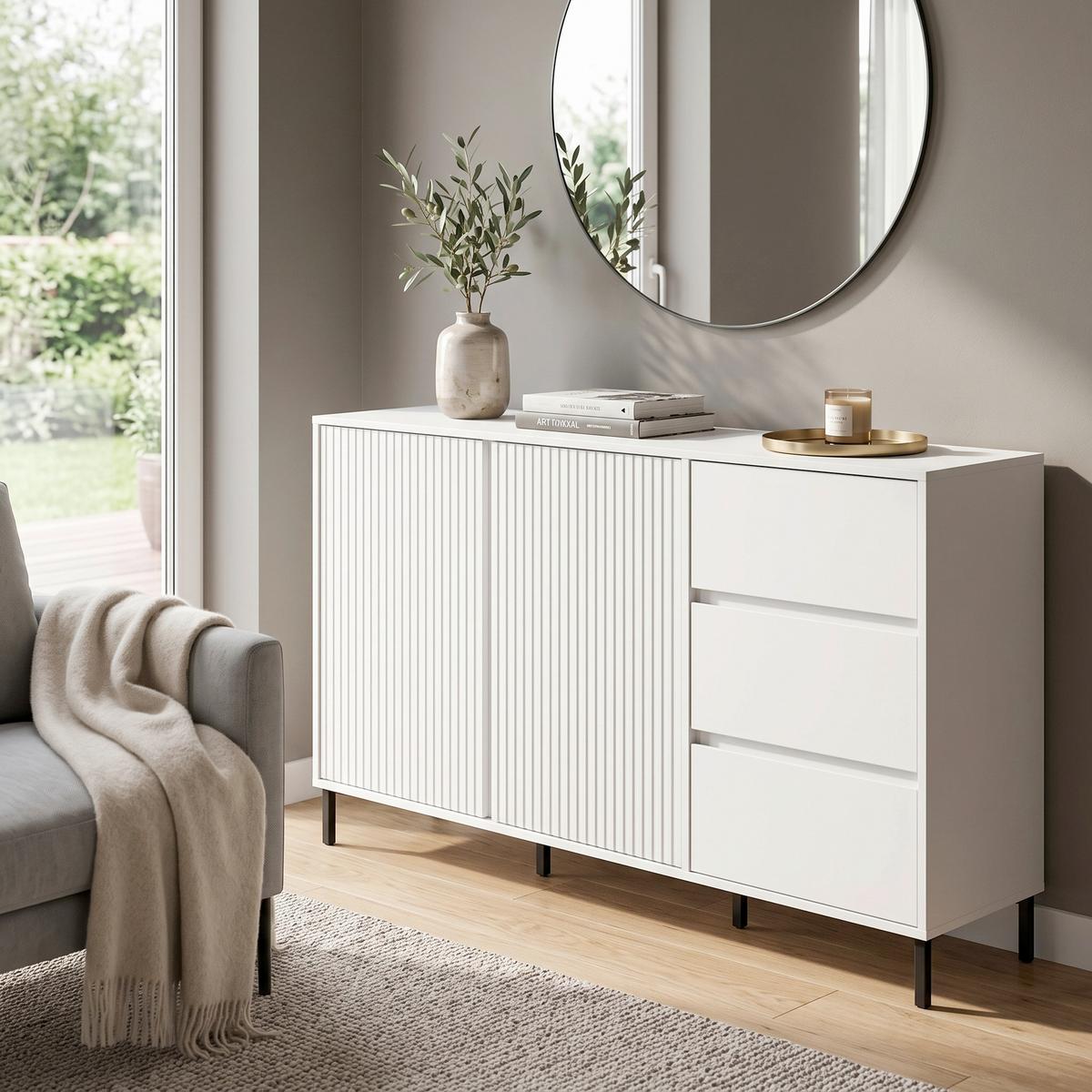 Komoda Avenale - bela/crna, Trendi, metal/pločasti materijal (157,8/91,6/40cm) - Modern Living