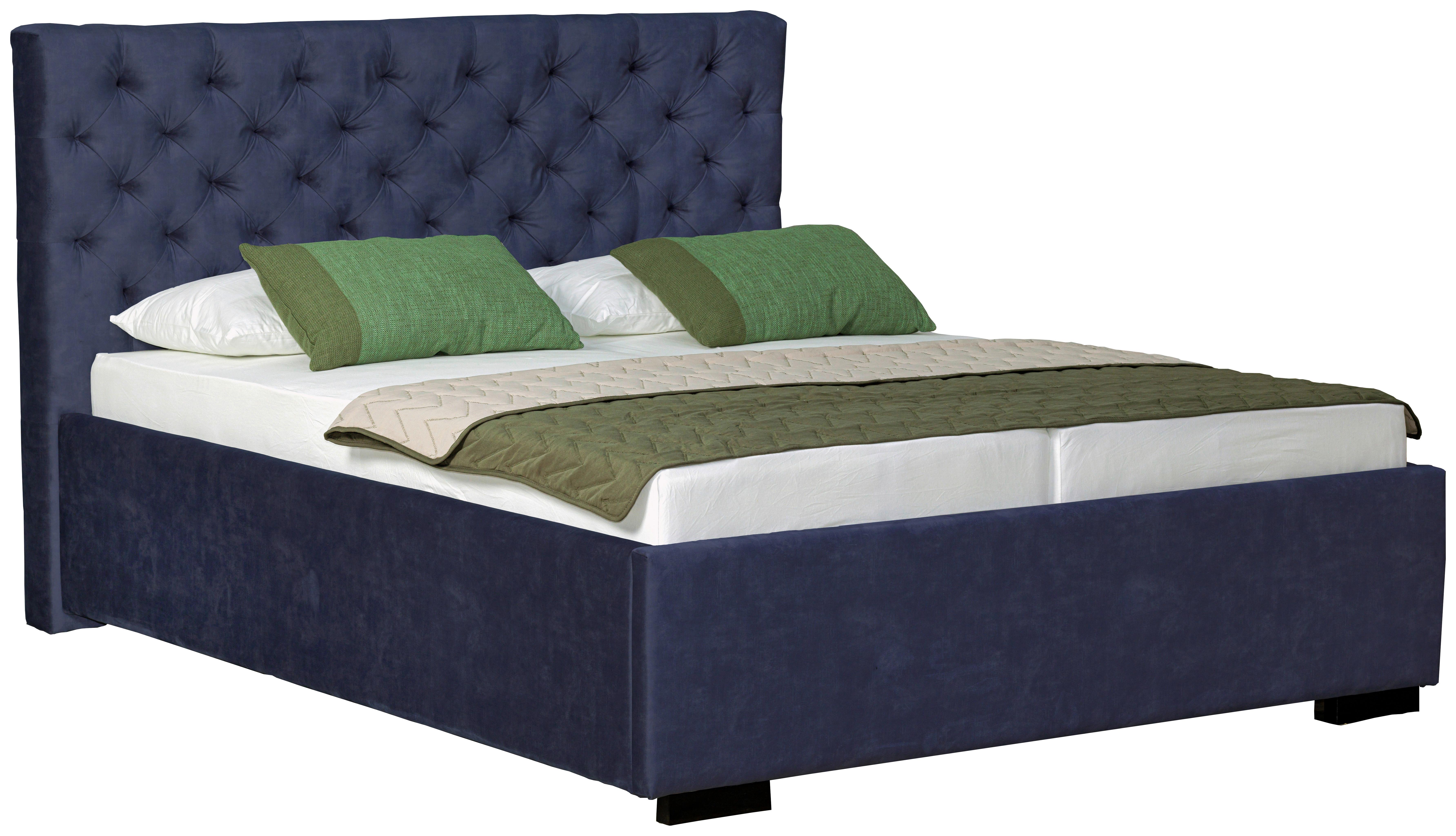 Oblazinjena Postelja Miami Storage, 160x200, Modra - črna/temno modra, Design, tekstil/les (160/200cm) - Modern Living