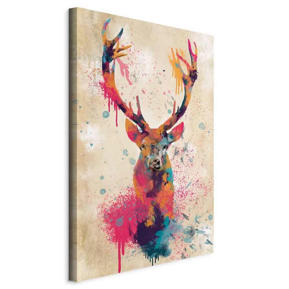 Slika Na Platnu Watercolor Deer - pink/barve korale, Basics, tekstil/les (60/90/1.2cm) - artgeist