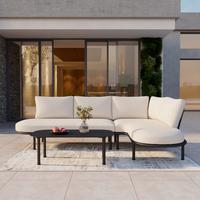 Loungegarnitur Charlotta Creme Metall/Outdoorstoff +Abdeckung - Creme/Schwarz, MODERN, Textil/Metall (242,5/78/75,5cm) - Bessagi Garden