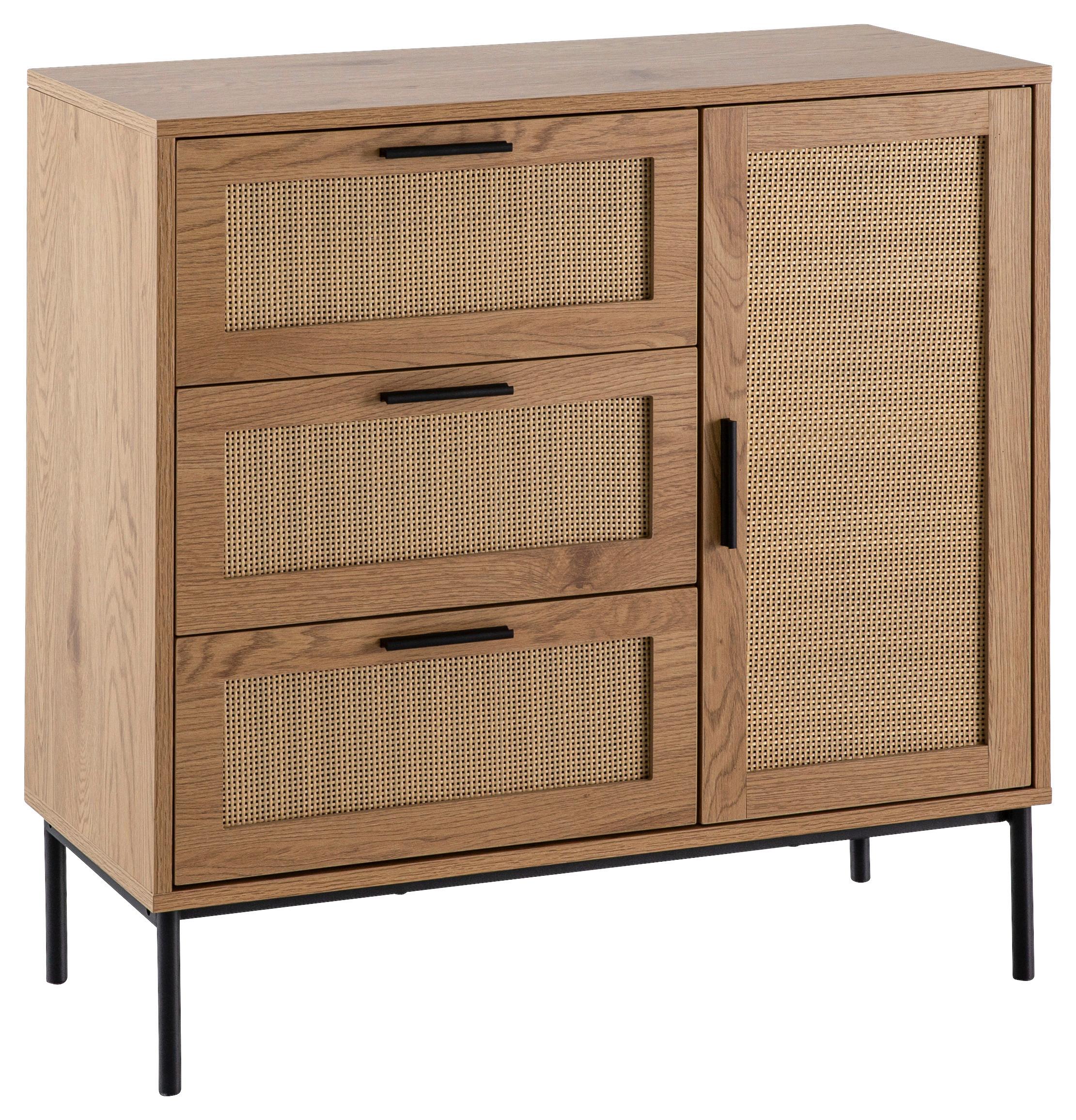 COMMODE WL6.877 - couleur de chêne/noir, Design, métal/matériau de bois (80/82/36cm) - MID.YOU