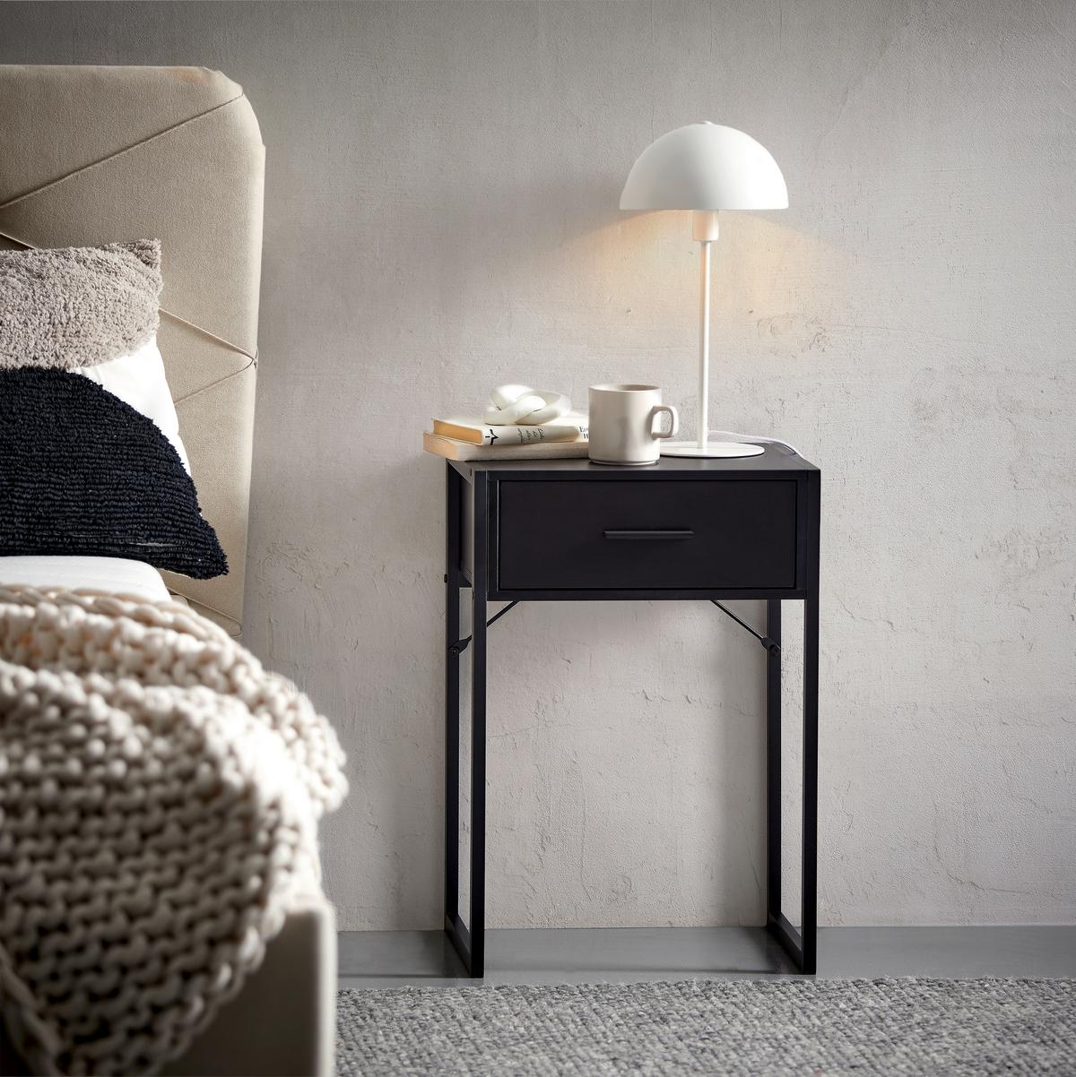 SZAFKA NOCNA INDUSTRY - czarny, Modern, materiał drewnopochodny/metal (41/60/30cm) - Livetastic
