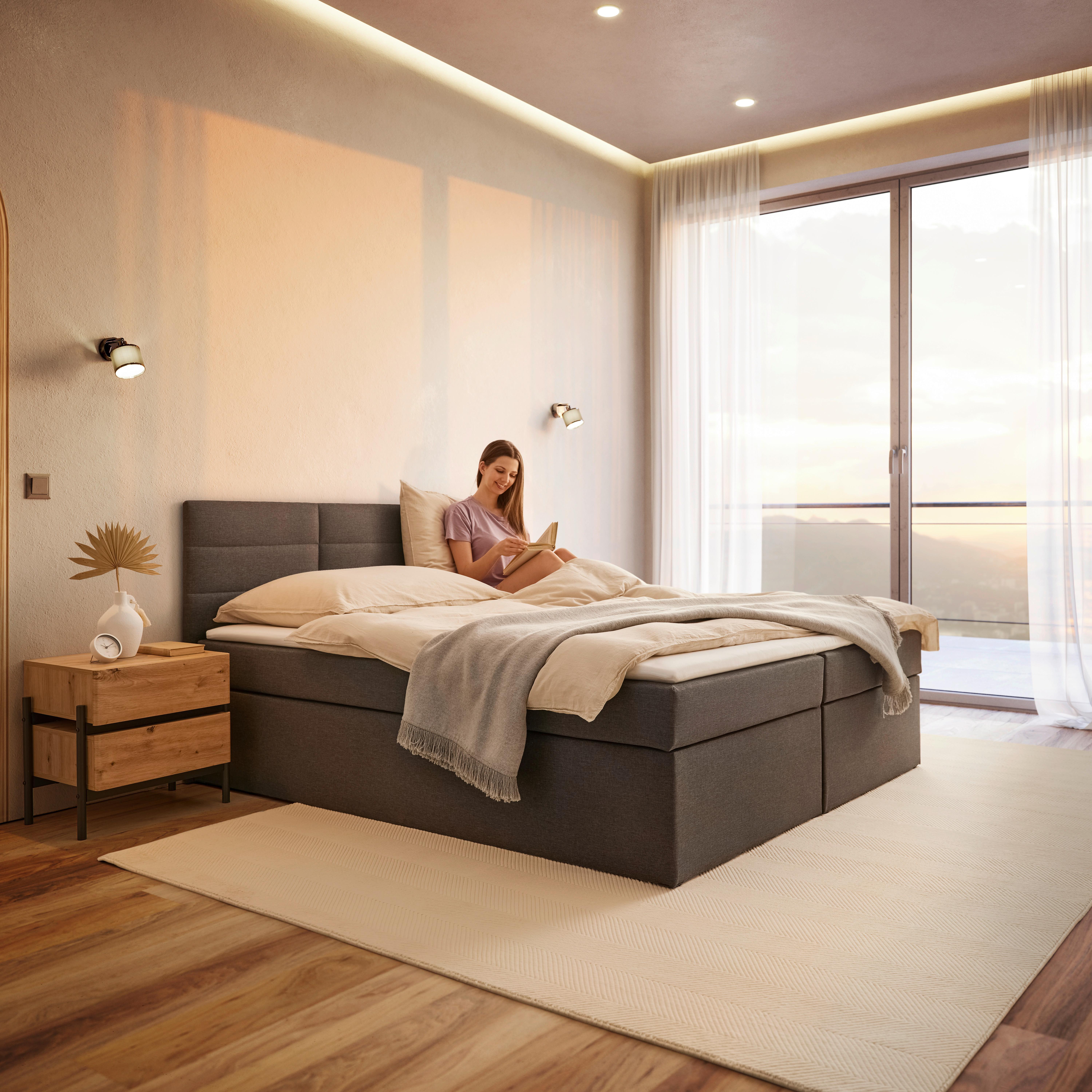 Pat box LISA - gri închis, Modern, lemn/textil (180/200cm) - Bessagi Home