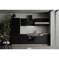Küchenblock Merle m. Geräten Schwarz - Edelstahlfarben/Eichefarben, Basics, Holzwerkstoff/Metall (280cm) - Respekta