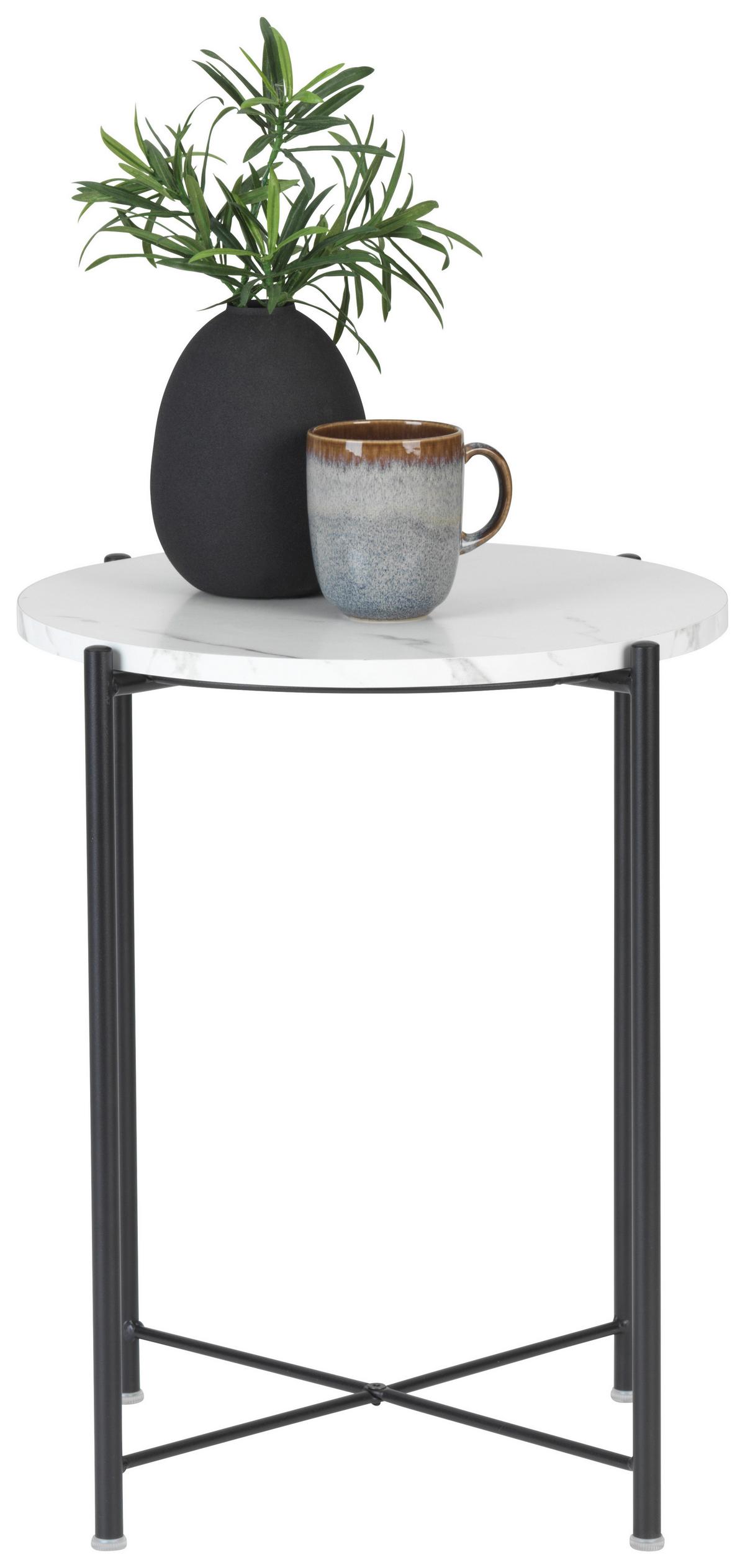 STOLIK BOCZNY ROMAN - LOMOCO - - czarny/biały, Trend, materiał drewnopochodny/metal (45/45/50cm) - Lomoco