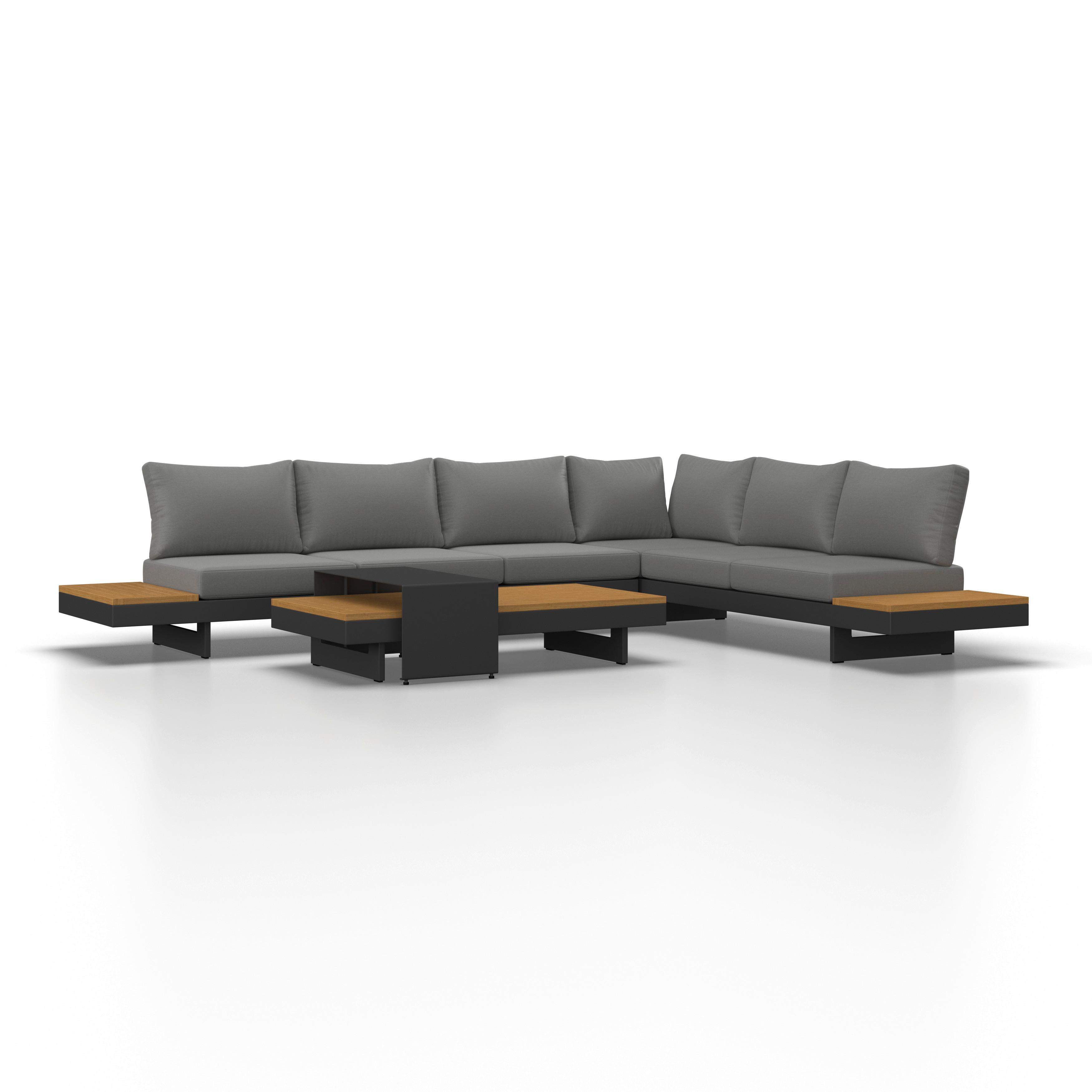 Loungegarnitur-Set Amaia Grau Metall/Outdoorstoff +Abdeckung - Dunkelgrau/Grau, MODERN, Holz/Textil (323/80/70cm) - Bessagi Garden