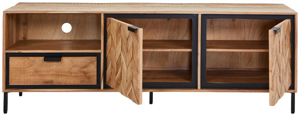 KOMODA NISKA LOWBOARD BASEL - kolor akacjowy/czarny, Modern, metal/drewno (175/60/45cm) - Livetastic