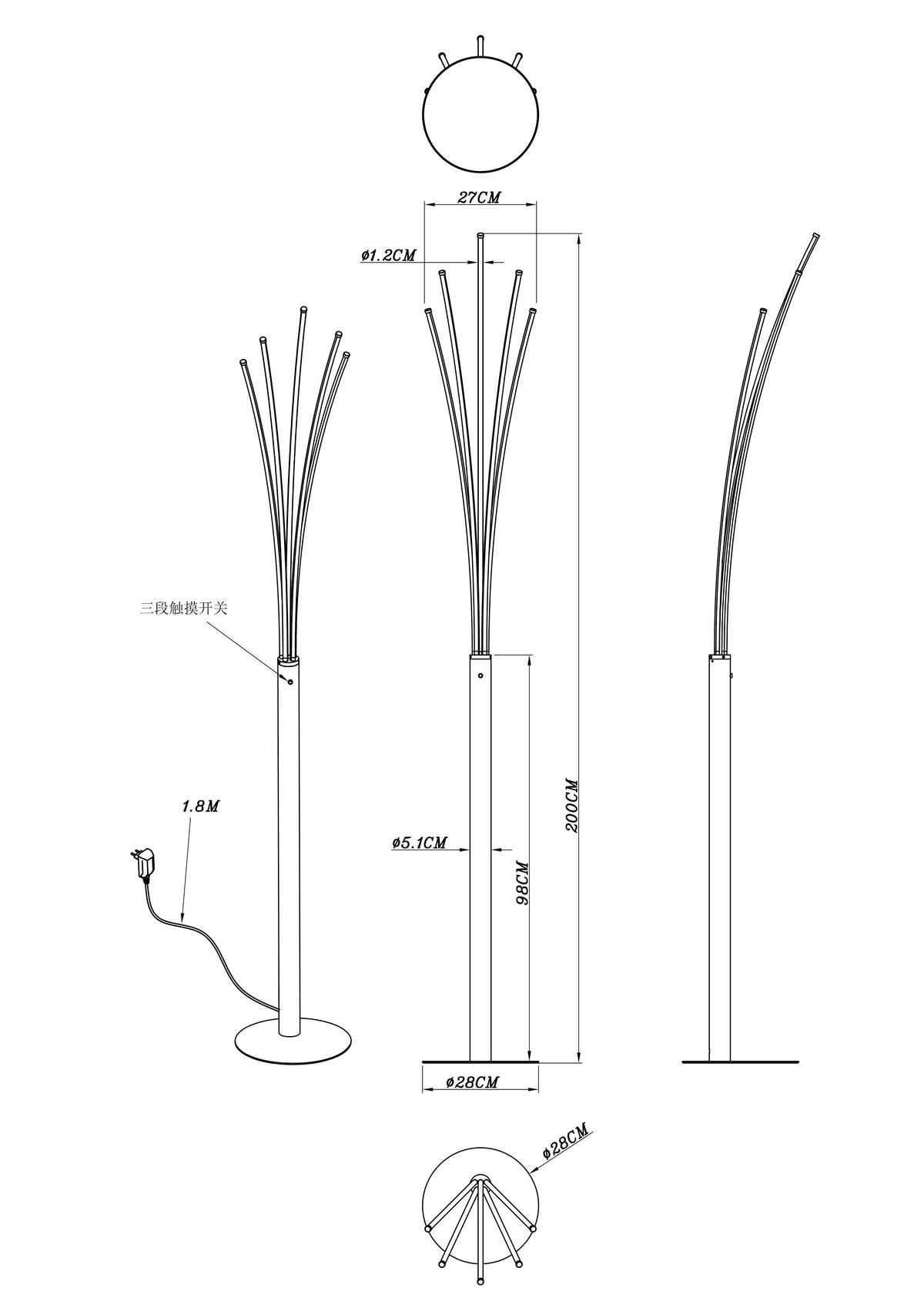 Led Svjetiljka Podna 59229b Bizzy - crna, Design, metal/plastika (56/60/187cm)