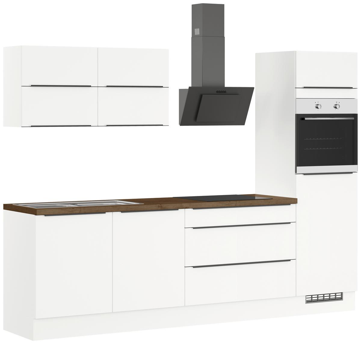 Küchenblock inkl. 5 E-Geräte IP3150cm Weiß - Eichefarben/Schwarz, Trend, Holzwerkstoff/Metall (280cm) - Impuls
