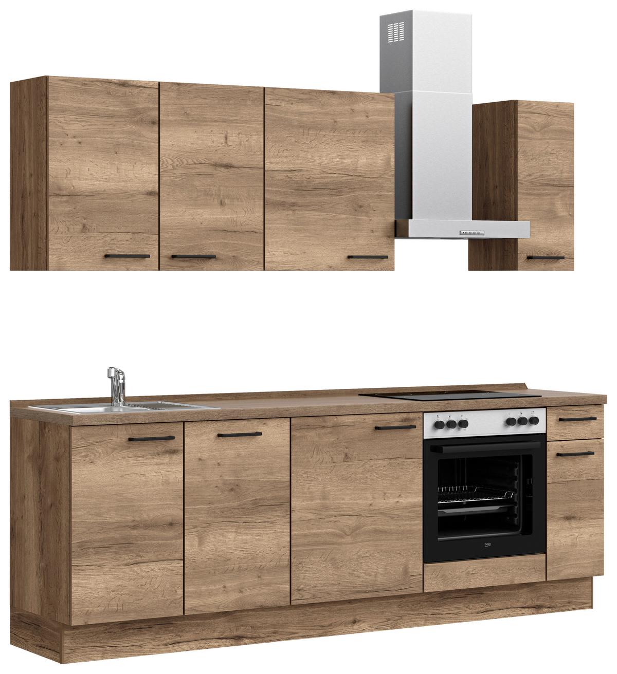 Küchenblock Structura Low m. Geräten Eiche dunkel - Eiche dunkel/Eichefarben, MODERN, Holzwerkstoff/Metall (240cm) - Nobilia