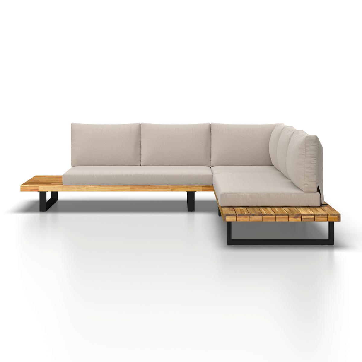 Loungegarnitur Cristina Creme Echtholz/Textil/Metall - Creme/Schwarz, Modern, Holz/Textil (254/78/82cm) - Bessagi Garden