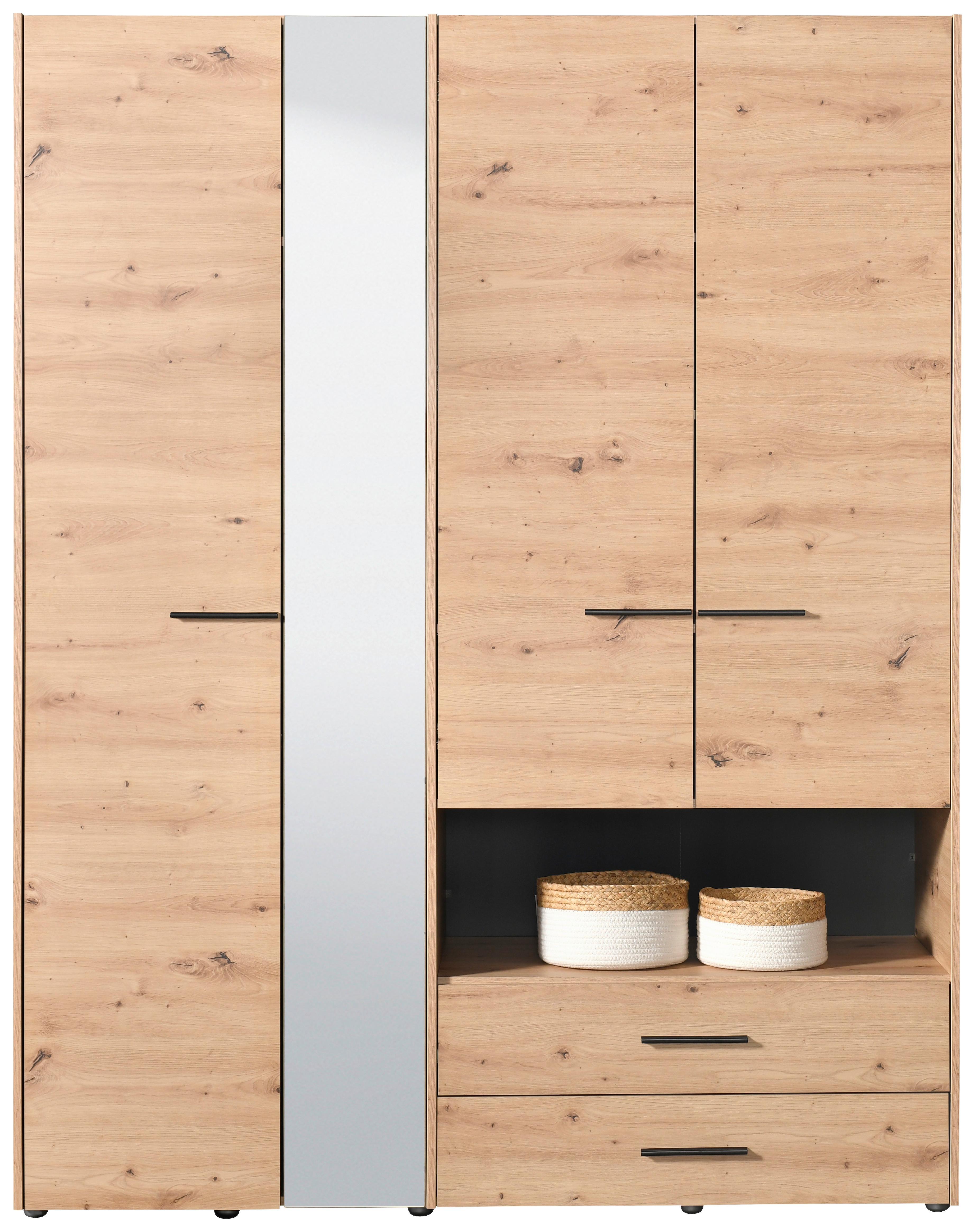 Kleiderschrank in Eiche Artisan - Schwarz/Eiche Artisan, KONVENTIONELL, Holzwerkstoff/Kunststoff (161/205,5/54cm) - Mömax
