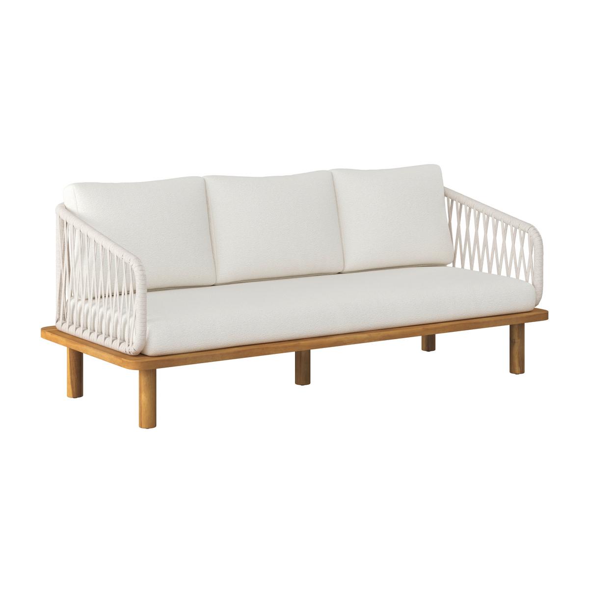 Loungegarnitur Mara Creme Echtholz/Textil/Metall - Weiss/Teakfarben, Modern, Holz/Textil (165/62,5/70cm) - Bessagi Garden
