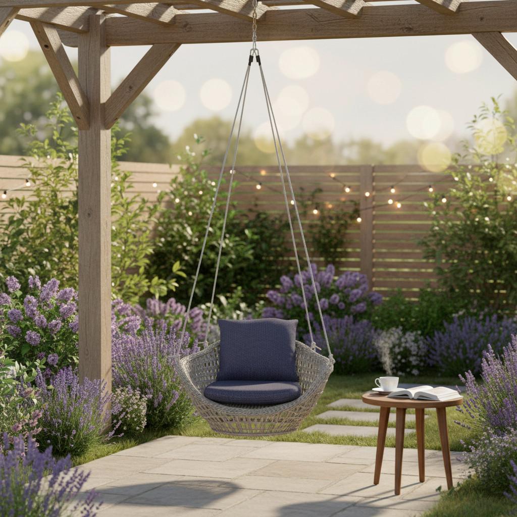 Hängesessel Elodie Blau Kunststoff/Outdoorstoff - Blau/Creme, MODERN, Kunststoff/Textil (83/73/48cm) - Bessagi Garden